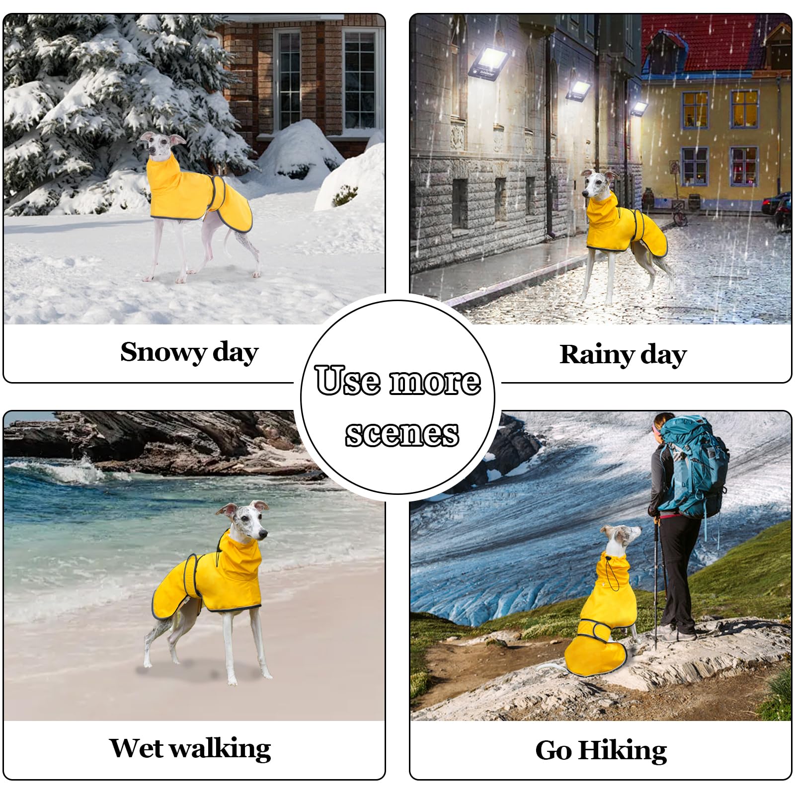 Geyecete-Manteau imperméable pour Chien réglable léger avec Sangles réfléchissantes et Trou pour Harnais,imperméable Veste idéal pour lévrier, Lurchers et Whippets-Jaune -S