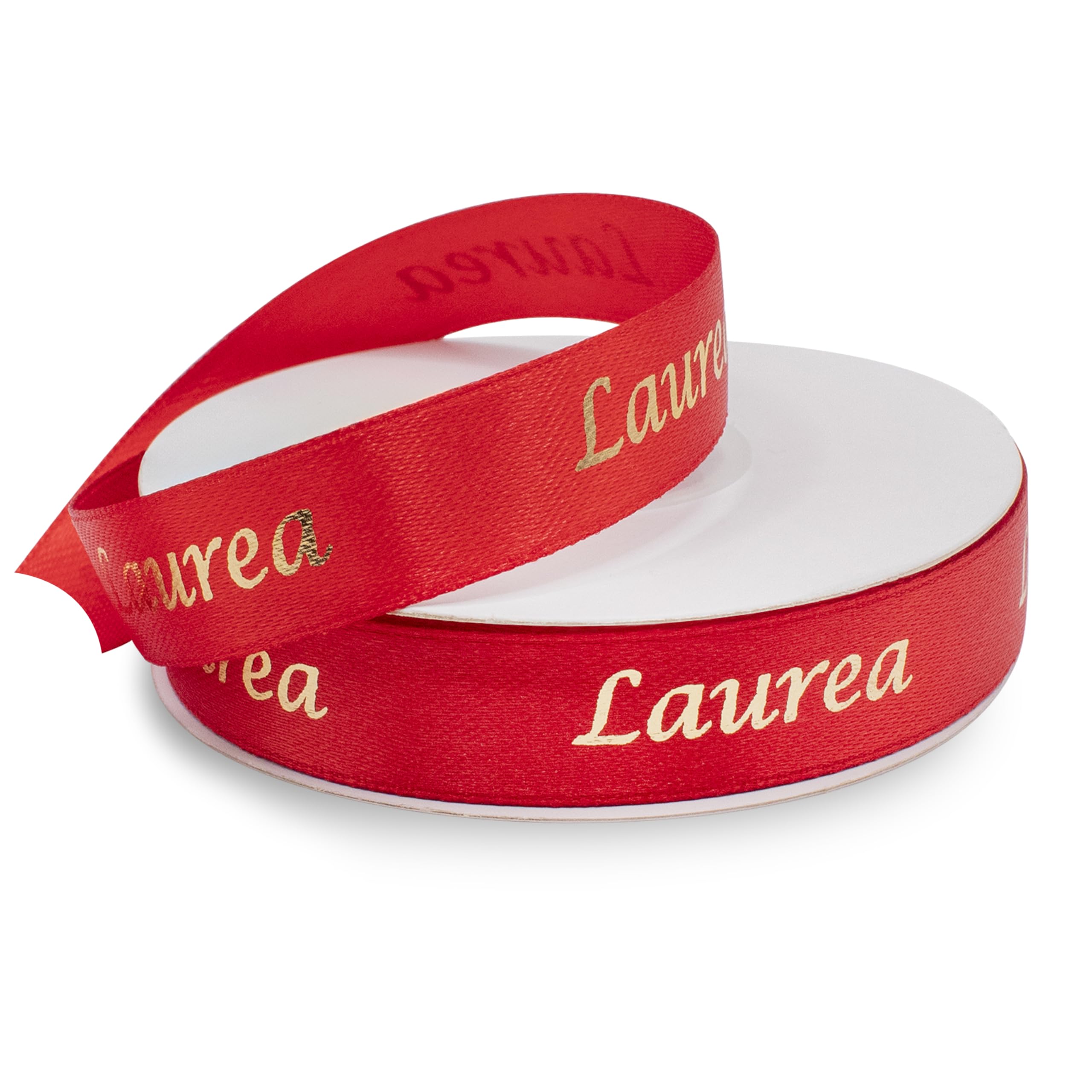 Decoraparty Red Double Satin Ribbon, 15 mm Thick with Gold Graduation Lettering, Roll Decorative Ribbon in Polyester for Confectionery, Wedding Favors, Graduations, Celebrations – 15 mm x 25 m
