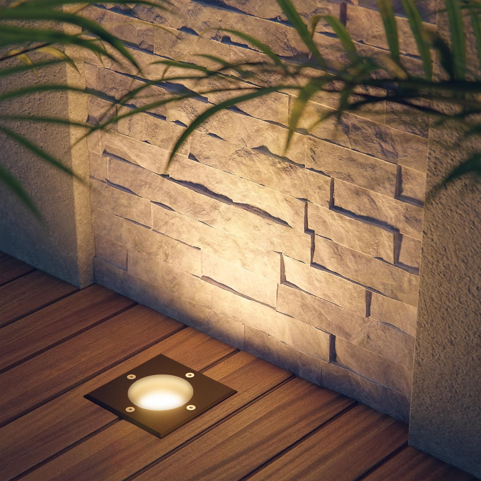 ledscom.de 3 faretti da incasso a pavimento RELI per esterni, IP67, neri, satinati, squadrati, 11 x 11 cm, con lampadina LED da 0,5 W, 49 lm, bianco caldo