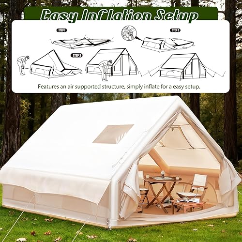 Miniatura 7 de PartyKindom Tiendas inflables para acampar casa familia tiendas de campaña Oxford tela inflable de aire beige