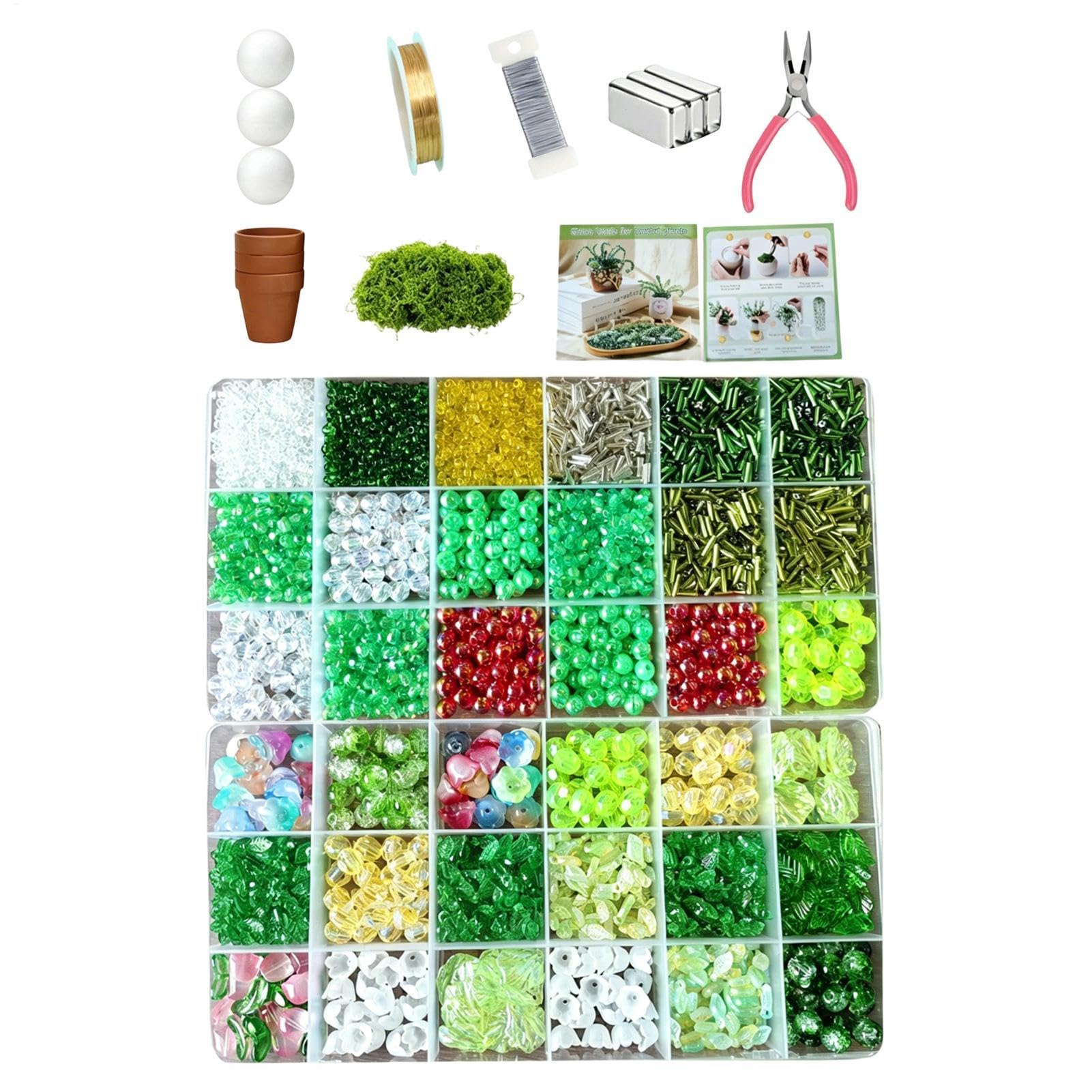 Kit De Cuentas Plantas Kits Manualidades Con Abalorios Para Macetas | Set Planta Con Cuentas Vidrio Verde Para Adultos Aficionados Entusiastas Manualidades Bisutería Hogar Oficina