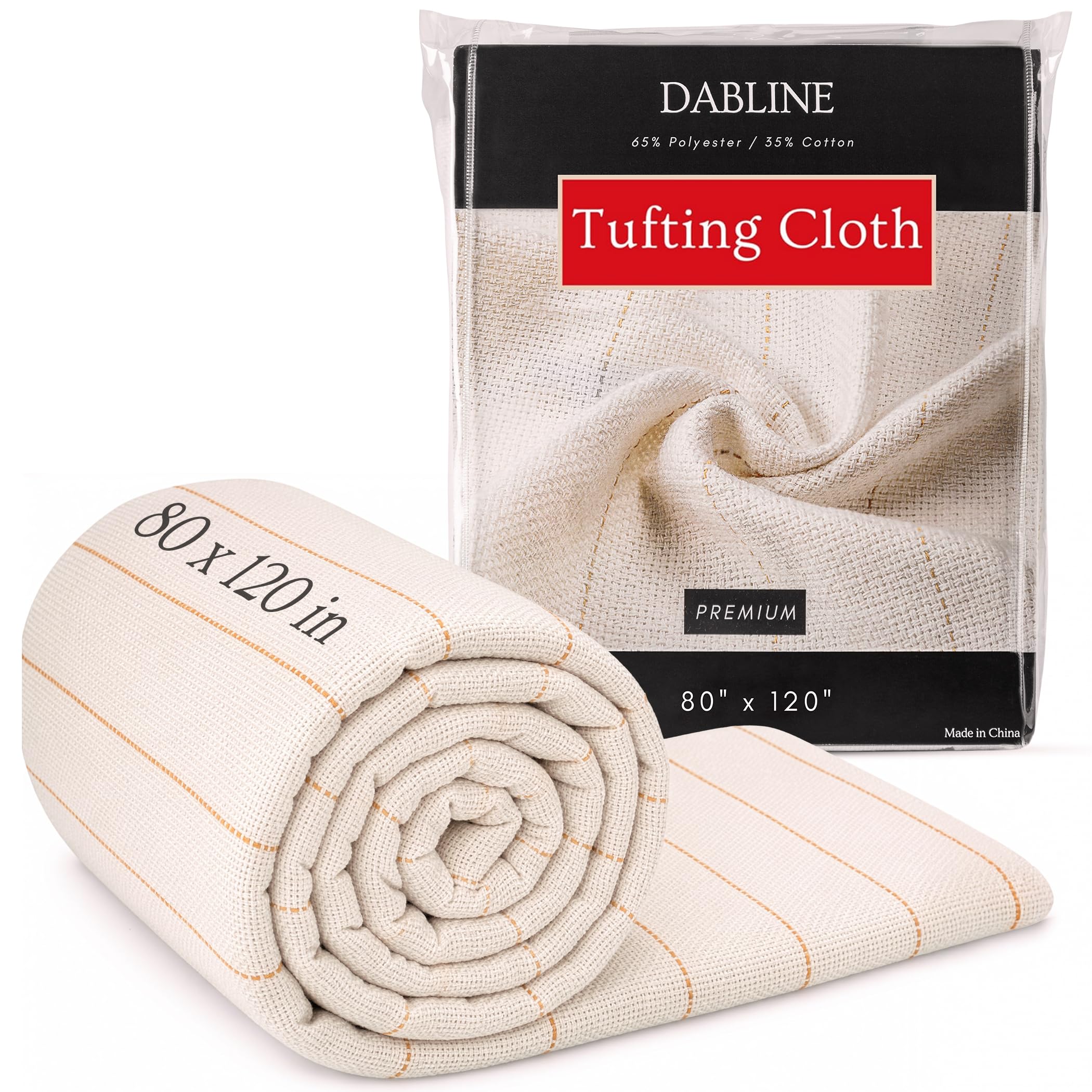 DABLINE 80" x 120" Large Overlocking Primary Tufting Cloth for Rug Tufting with Marked Lines, Monks Cloth for Punch Needle 6.6x10 feet
