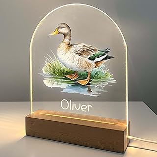 Mallard Duck Dabbling Duckling LED Night Light Up Desk Table Lamp Stand Plaque, Gift for Mom, Dad, Brother, Friend, Sister, Baby Nursery Room Decor, Personalized & Handcrafted in CT., USA.