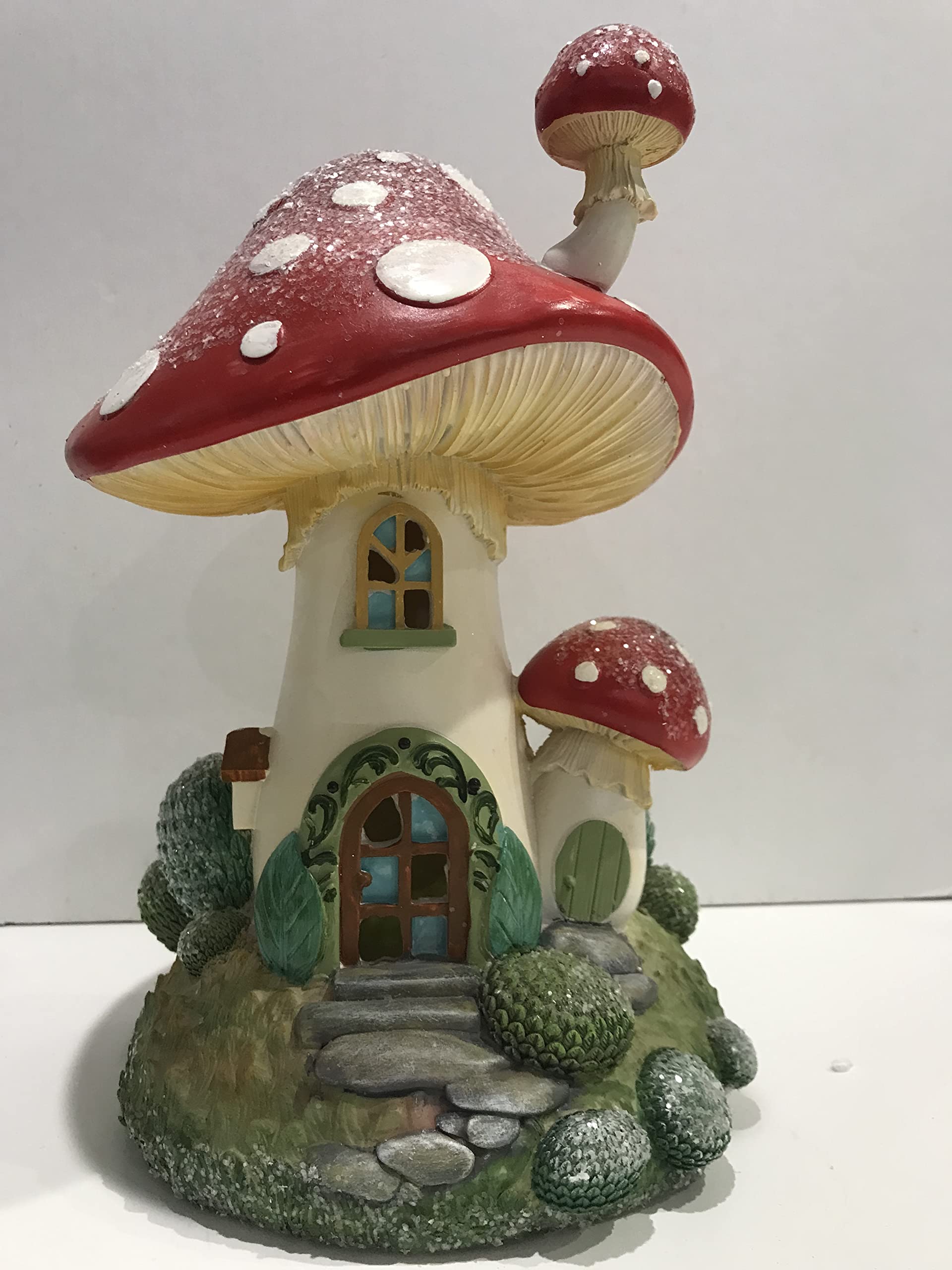 Champignon en résine illuminé h 27 cm pour déco extérieure