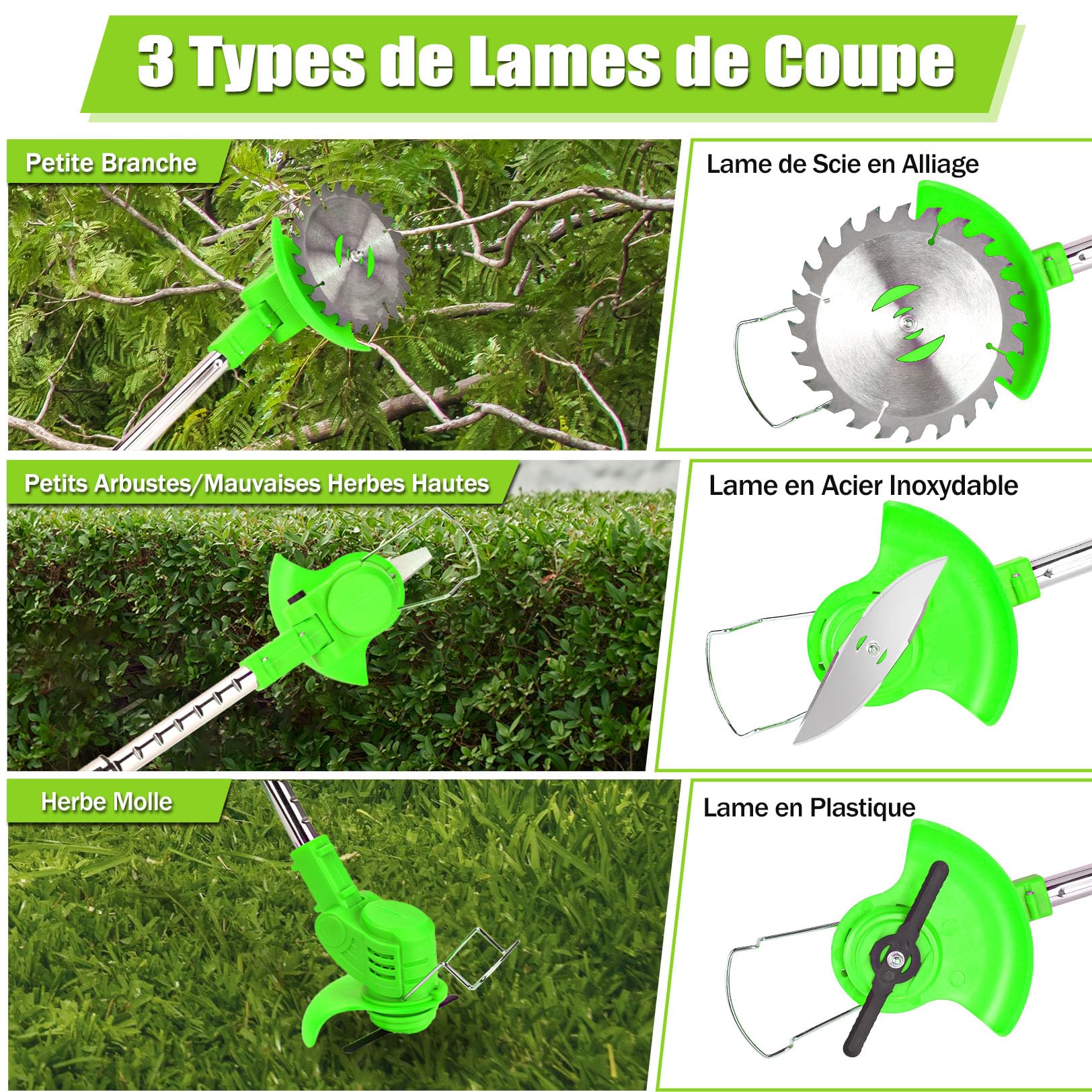 Coupe Bordure Débroussailleuse à Batterie électrique sans Fil avec Batterie et Lame de Rechange,pour La Coupe De Jardin