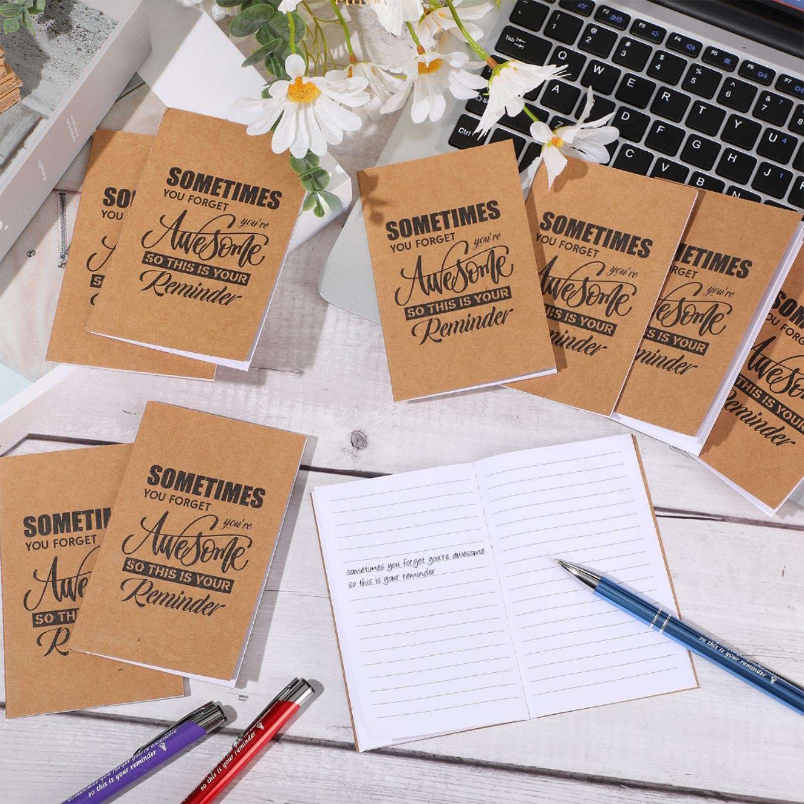 Sabary Juego de 100 blocs de notas inspiradores, bolígrafos motivacionales, mini cuadernos de bolsillo motivacionales, diarios, regalos a granel, bolígrafos de metal inspiradores para suministros