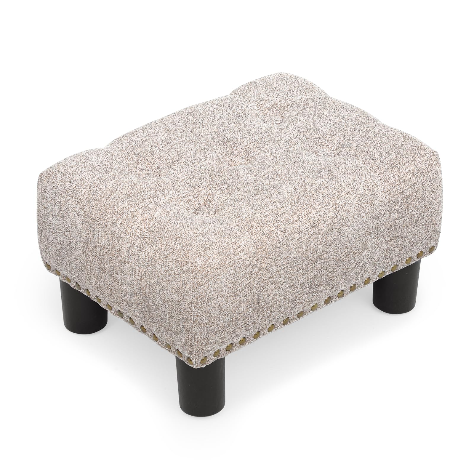 Photo 1 of Athena Collection Small Foot Stool Ottoman with Storage, Rectangular Mini Ottoman with Legs Tufted Ottoman Foot Rest Stool Upholstered Ottoman Footstool with Nailhead Trim & Zipper, Sandy Beige
