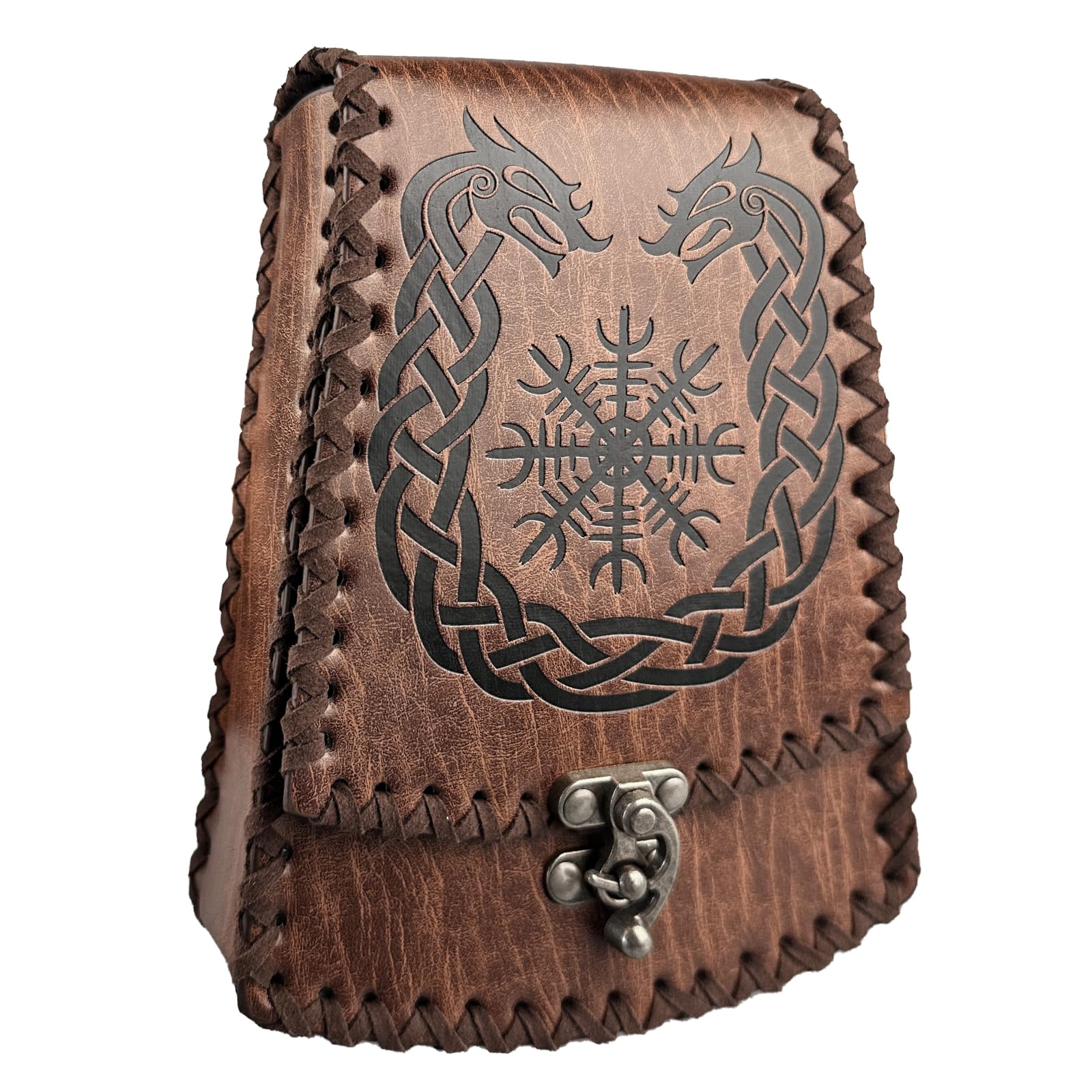 HiiFeuer Riñonera Nórdica de Piel sintética en Relieve, Riñonera Retro Medieval, Riñonera Portátil Vintage con Hebilla para REN Faire