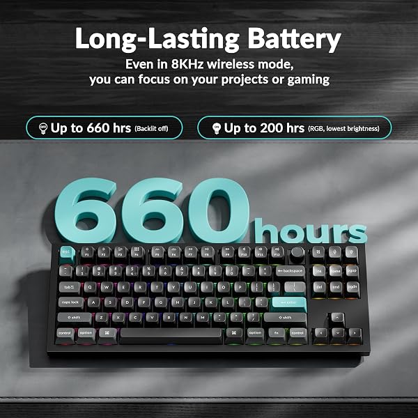 Keychron Q3 Ultra Wireless Mechanical Keyboard 8KHz Polling Rate, TKL 2.4G/Bluetooth 5.3/Wired Up to 660 Hours Long Battery Life, Hot-Swappable Aluminum RGB Gaming ZMK for Mac/Windows/Linux-Black - 3