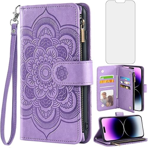 Miniatura 9 de Asuwish Funda de teléfono para iPhone 14 Pro Max de 6.7 pulgadas, con protector de pantalla de vidrio templado y tarjetero de crédito abatible,