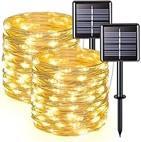 Vista 32 de JMEXSUSS Paquete de 2 luces solares de Navidad impermeables para exteriores, 100 LED de 33 pies, color blanco cálido y multicolor, luces solares