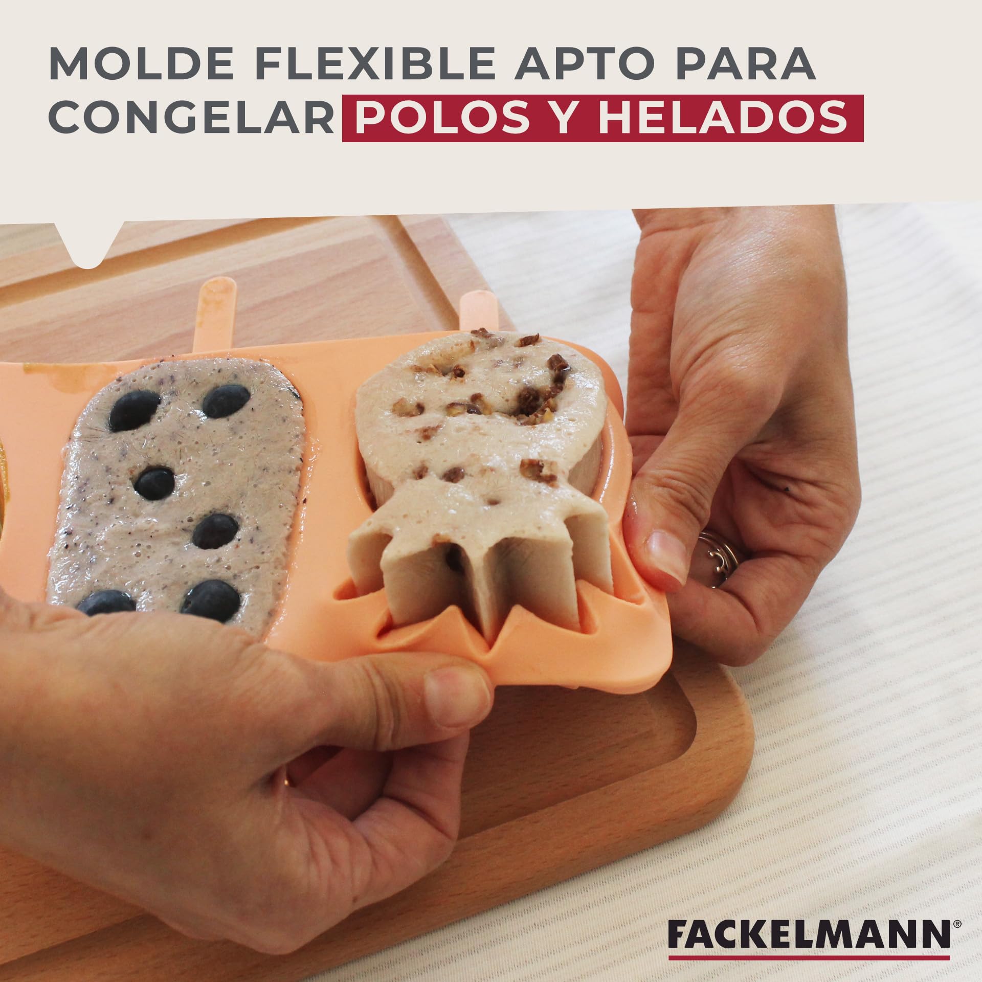 Fackelmann Molde de Silicona para Helados, Heladera de Silicona, Reutilizable, Soporta Temperaturas entre -40ºC y 230ºC, Apto para Horno y Congelador, Apto para Lavavajillas, Naranja Pastel, 1 ud.