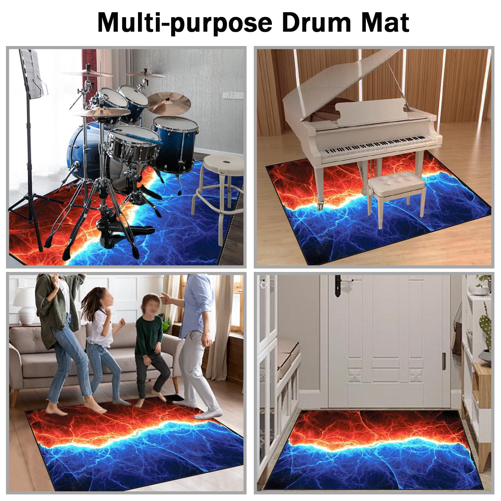 200 x 170 cm Dywan z baterią elektroniczną Dźwiękoszczelny Antypoślizgowy Dywan Pochłaniający Akustyczny Profesjonalna mata do instrumentów muzycznych do instrumentów muzycznych do gitary basowej