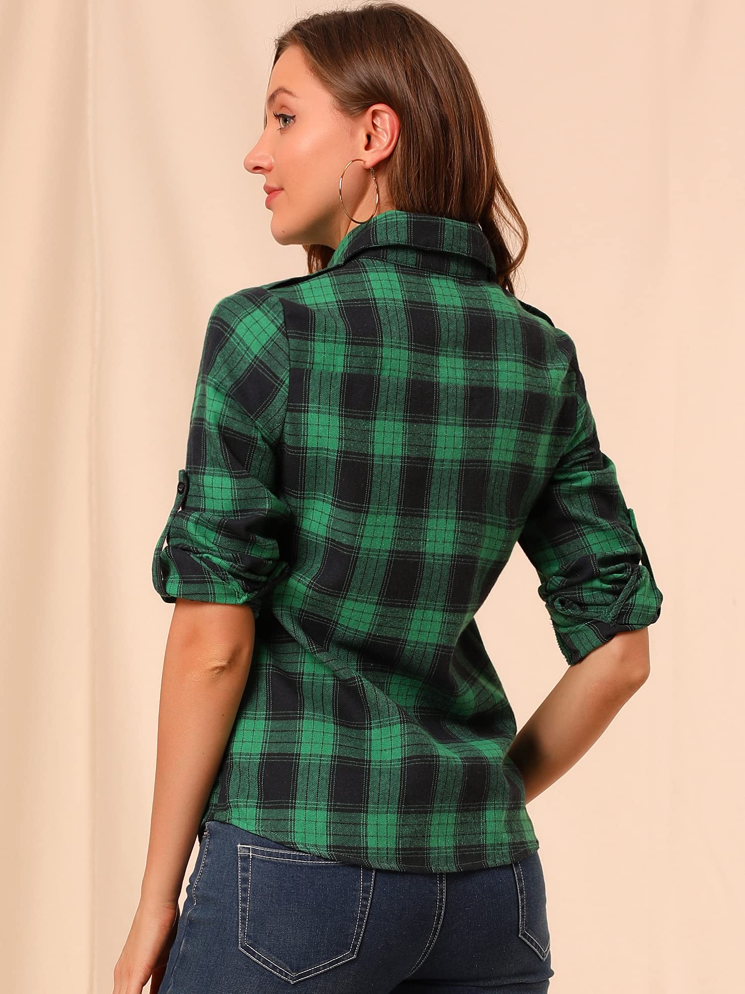sourcing map Femme Chemise Flanelle à Carreaux Noël Décontractée