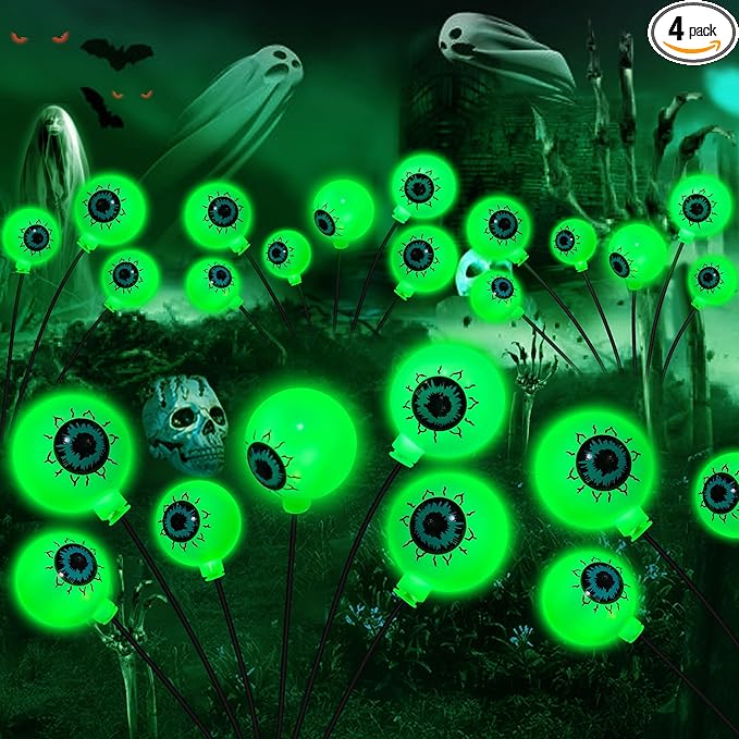 Solar Halloween Decorations 4 Pack 24 LED Spooky Eyeball Lights