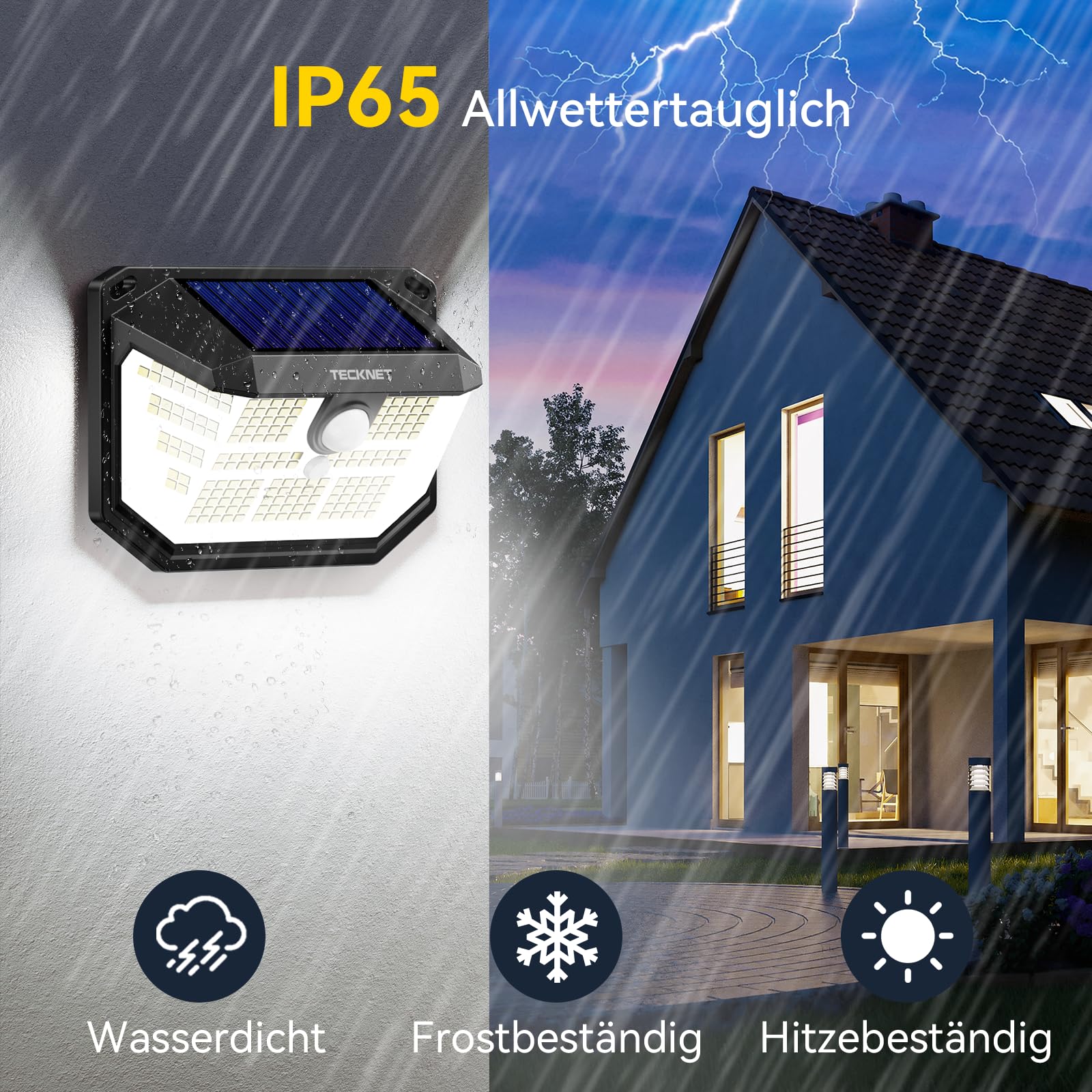 TECKNET Lampe Solaire Extérieur,231 LEDs Éclairage Extérieur Solaire à 300° | IP65 Lampe Murale Étanche , 3 Modes Projecteur Solaire, avec Détecteur de Mouvement, pour Jardin, Patio et Garage - Pack de 6
