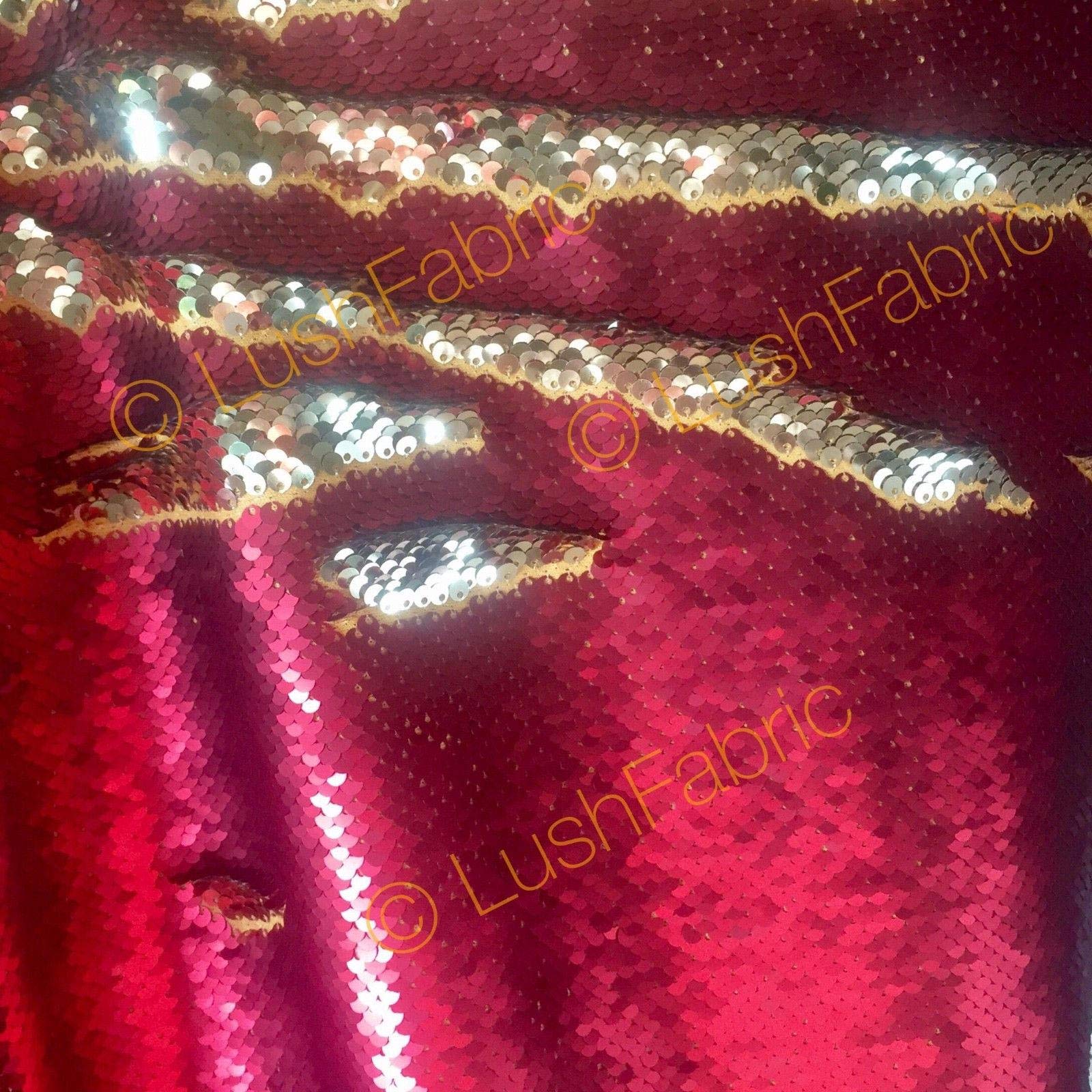 5mm Reversible Sequin Fabric, Mermaid Sequins Material - 140cm wide (sold by 0.5m) (Raspberry Red & Gold, HALF METRE)