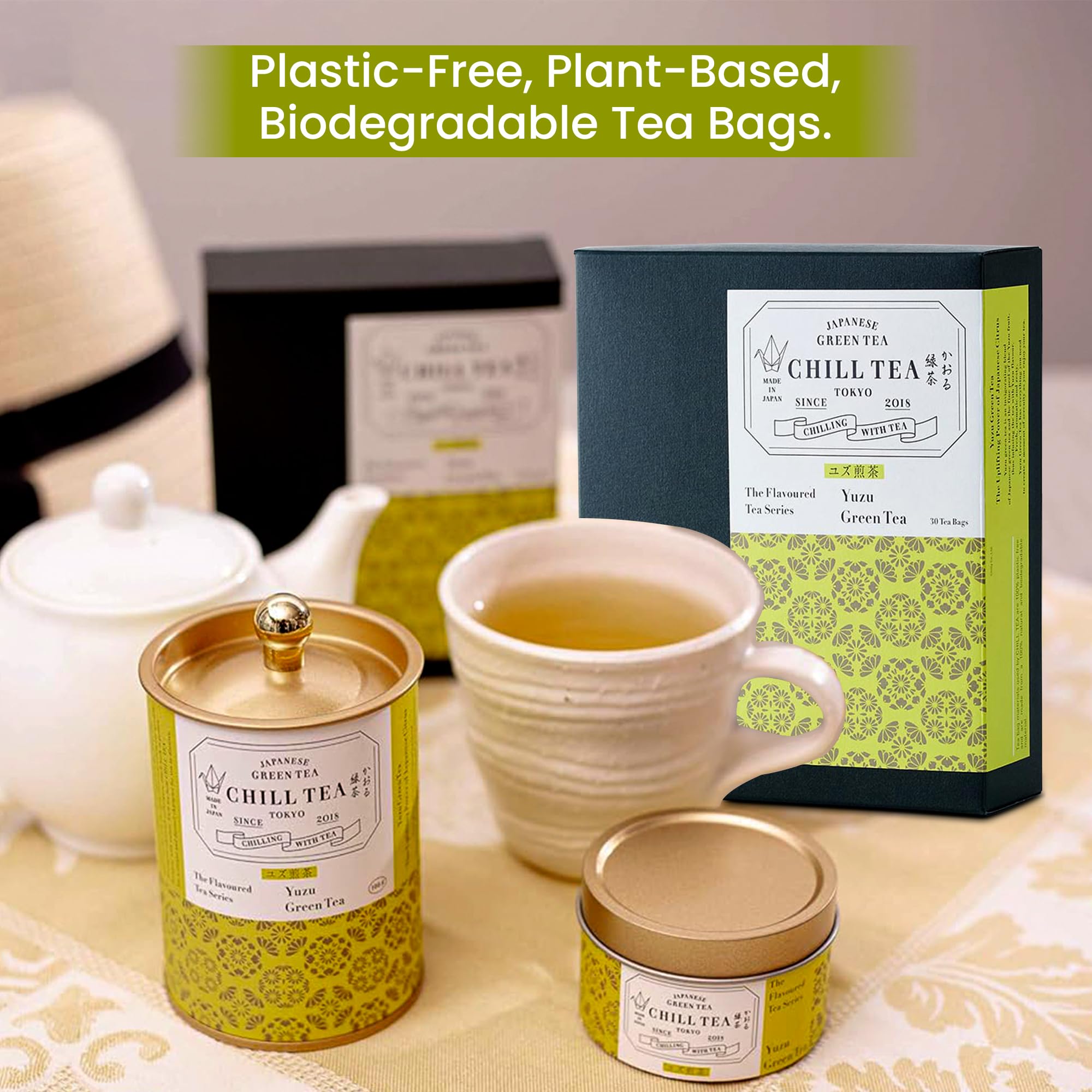 Yuzu Zitrus Grüntee von CHILL TEA Tokio - 100% Japanischer Grüntee - Plastikfrei, natürlichen teebeutel - Frischer Geschmack (30 Teebeutel)