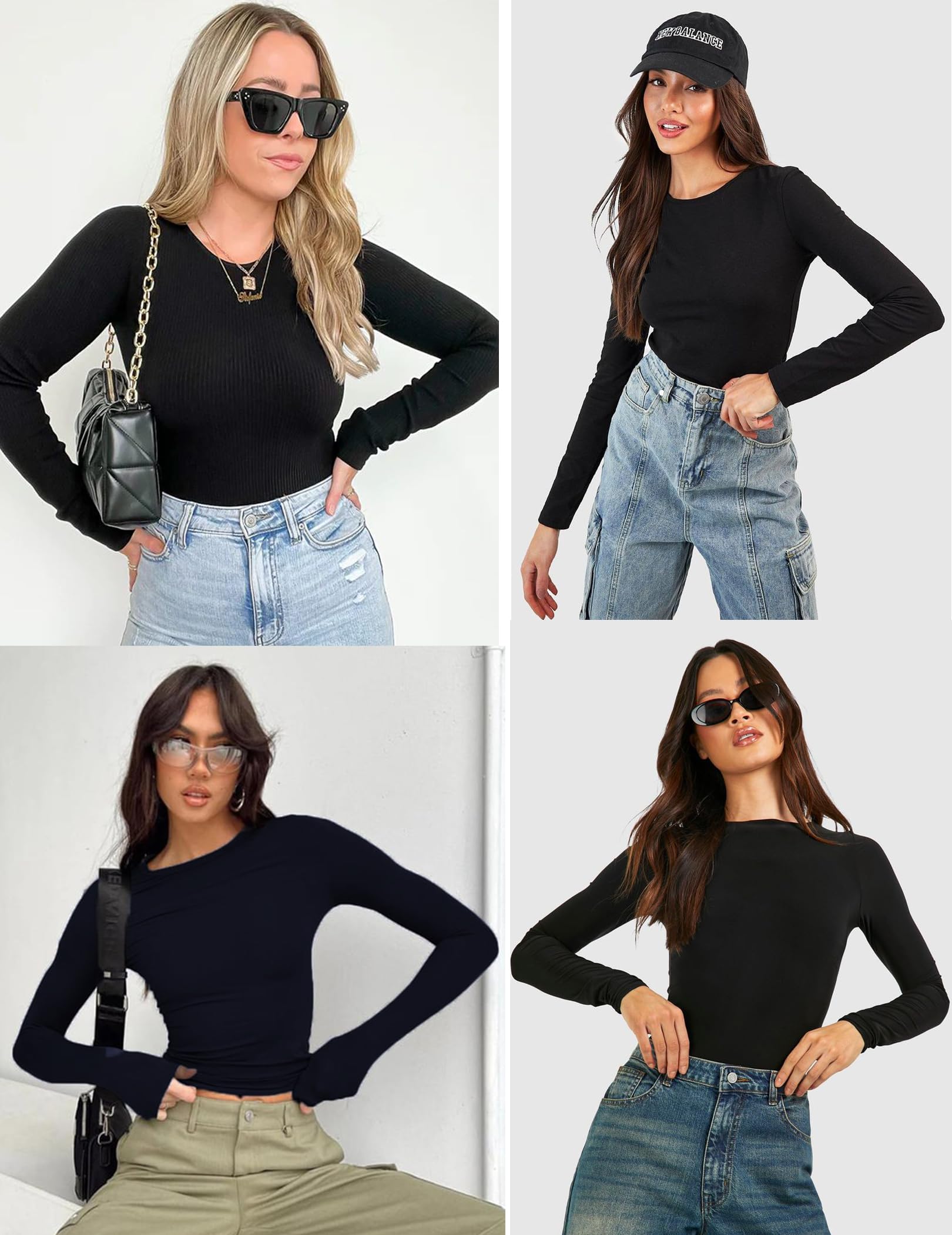 Zeagoo Maglietta Donna Maniche Lunghe Maglia Sexy Slim Fit Y2K Crop Top Elegante T-Shirt Girocollo Basic Solido Tee Casual Camicia Tops XS-XL
