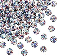 Vista 16 de PH PandaHall - 100 unidades de cuentas de 10 mm con diamantes de imitación, cuentas de arcilla tipo bola de discoteca con pavé, cuentas de cristal