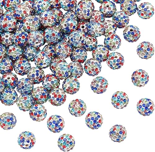 Miniatura 79 de Pandahall - Bolas de arcilla de 10 mm, tipo discoteca con 100 unidades, cuentas de polímero de arcilla con diamantes de imitación, creaciones