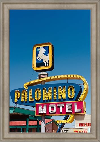 Amanti Art Framed Wall Art Print 45x32 Palomino Motel II by Bethany Young, Cityscapes Wall Art, Vintage Decor, X-Large Poster Painting Artwork for