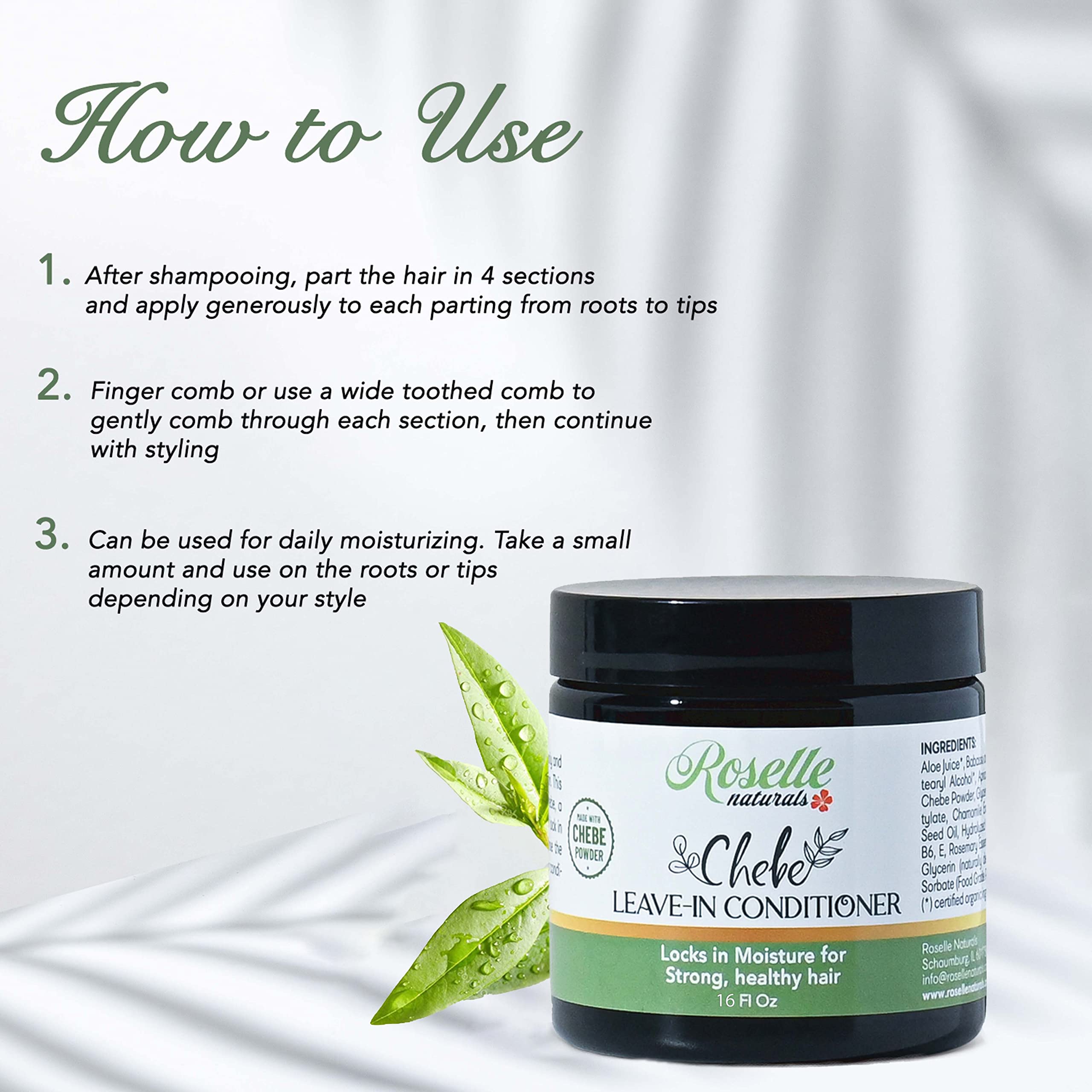 Roselle Naturals Organic Chebe Leave-In Conditioner with Rosemary Oil