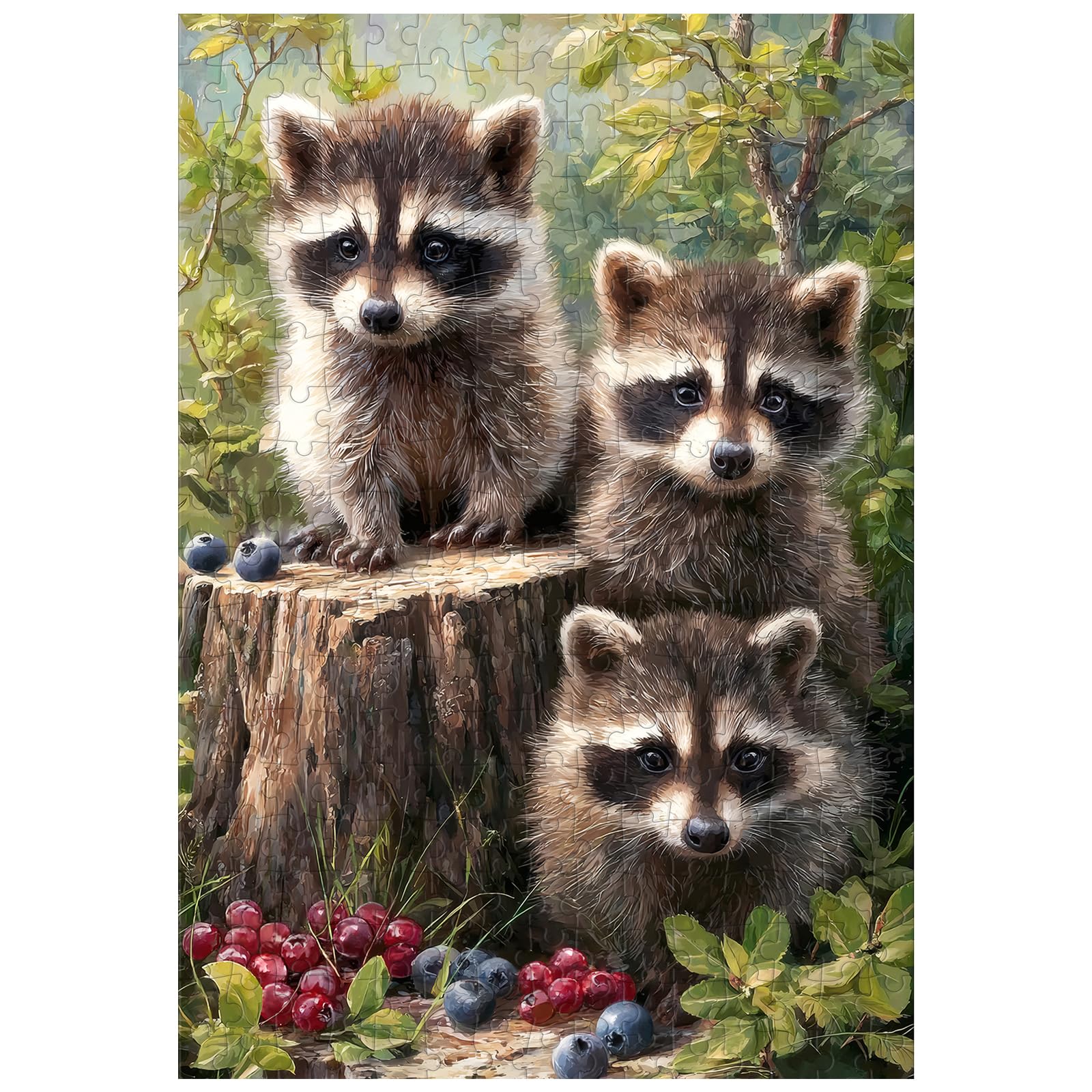 Great Jigsaw Puzzles for Adults 300 Pieces Cute Raccoons with Berries Puzzles for Adults Toys Gift Family Decoration Kids Puzzle