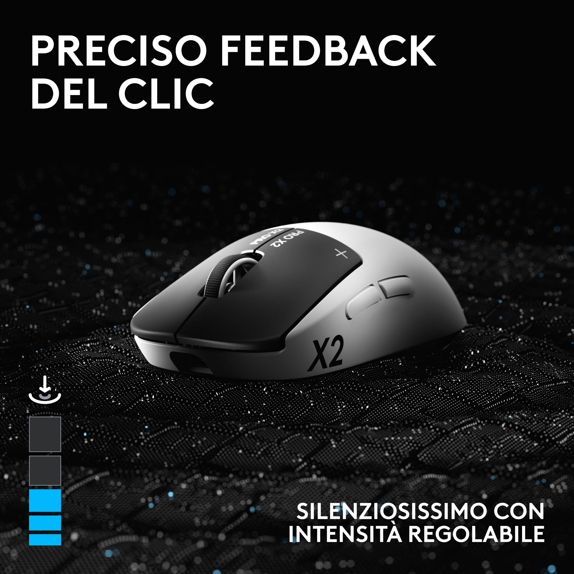 Logitech G PRO X2 SUPERSTRIKE LIGHTSPEED,mouse gaming wireless LIGHTSPEED, prestazioni veloci,leggero(61 g),feedback tattile del clic personalizzabile, ricarica USB-C,PC/Mac, German packaging - Bianco