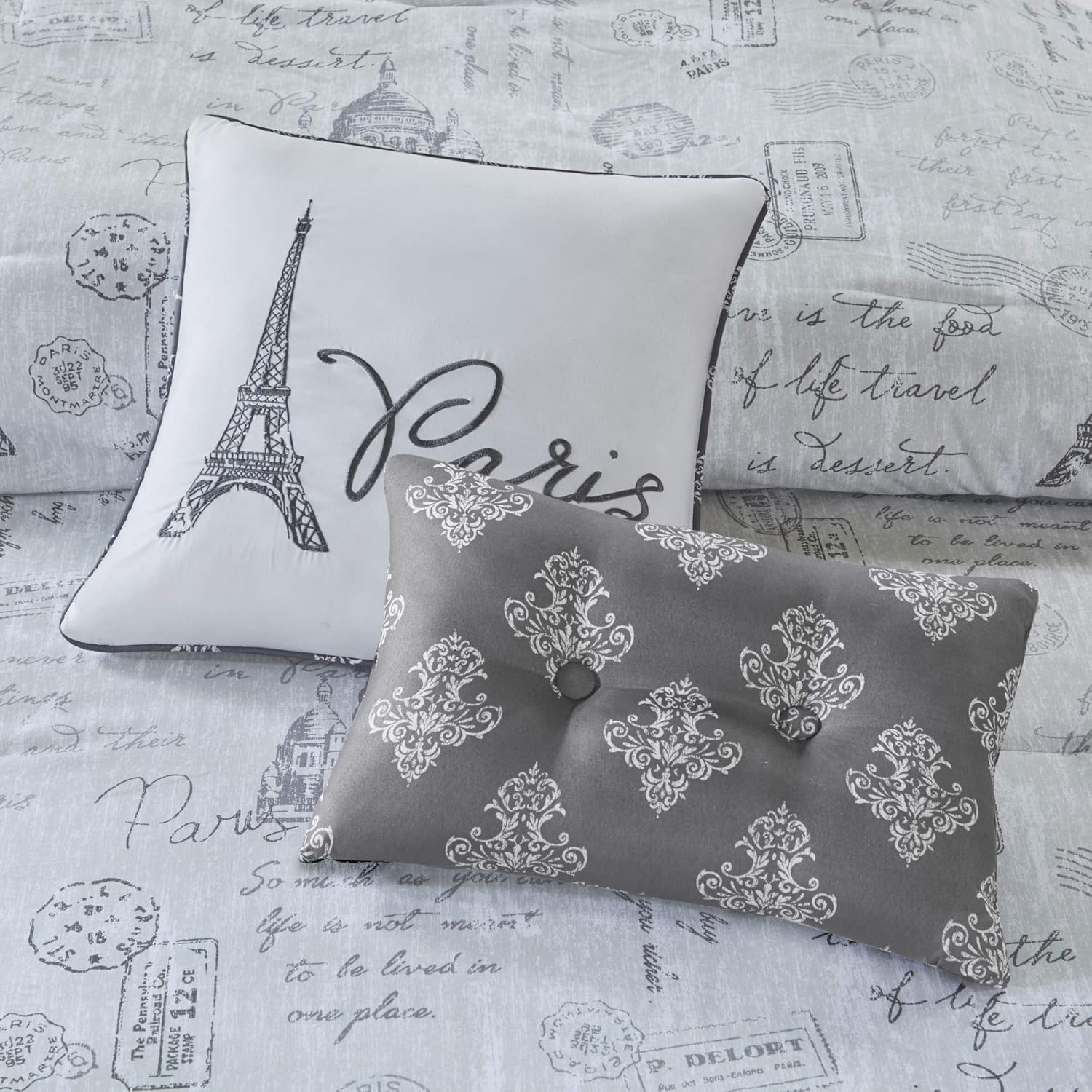 Super Sale 🛒 510 DESIGN Marseille 5-Piece Reversible Paris Printed Comforter Set Gray/Charcoal Full/Queen Black Friday - 40% OFF 510 DESIGN Marseille 5-Piece Reversible Paris Printed Comforter Set Gray/Charcoal Full/Queen