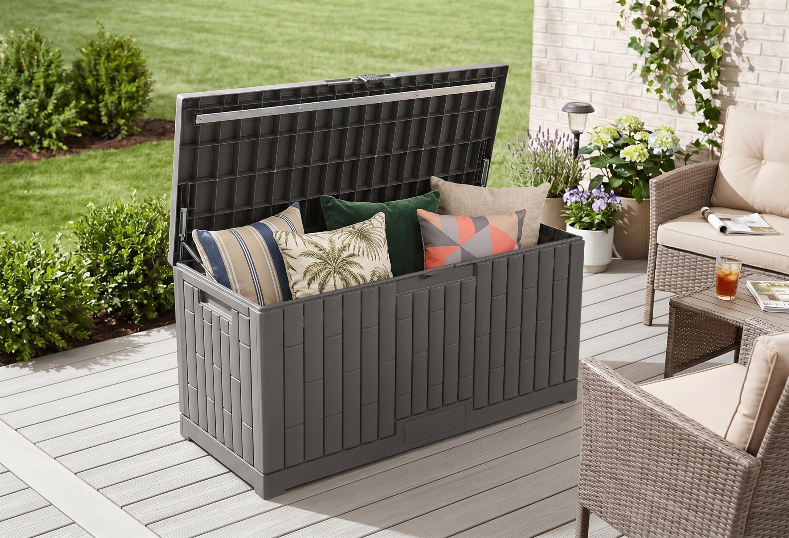 Koll Living Gartenbox Mara 454 Liter Grau | aus Kunststoff | 135 x 58,7 x 65 cm | UV- & witterungesbeständig