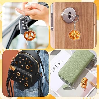 BLMHTWO 36PCS Bread Keychains Bulk, Acrylic Bakery Key Rings, Cute Food Bag Charms, Themed Party Favors for Bakers Bread Lovers Birthday Gifts Party Decoration