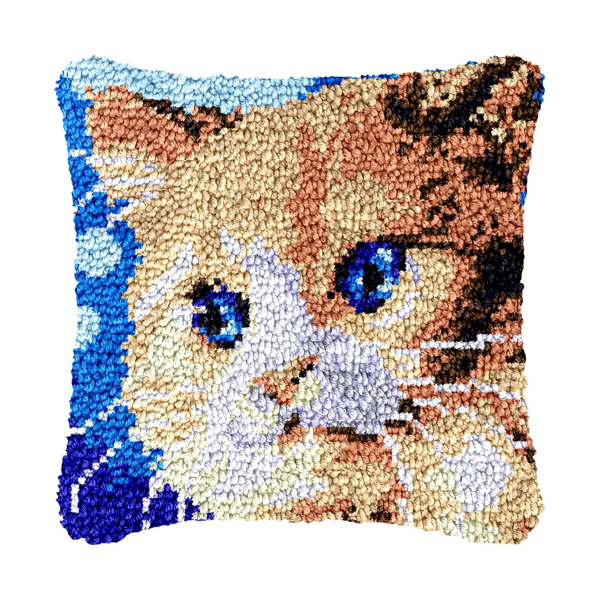 bositigo Cat Latch Hook Pillow Kit for Adults &amp; Kids, DIY Pre-Printed Canvas Craft, 17x17 Inch Decorative Cover for Sofa Cushions, Bedroom Decor (Cat Pattern 8)