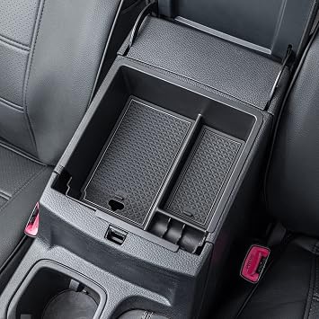 PIMCAR Compatible with 2019 2020 2021 2022 2023 Ford Ranger Center Console Organizer ABS Plastic Material Armrest Box Insert Tray Accessories (Not for 2023 Ranger XL/Raptor/Wildtrak)-Black Trim