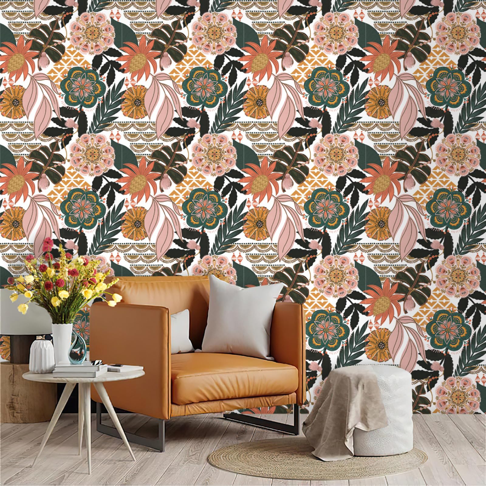 Zahhyg Pink Wallpaper Leaves Peel And Stick Self Adhesive Wallpaper For Living Room Waterproof Vinyl, Art Deco Thicken Sticky Back Plastic Removable