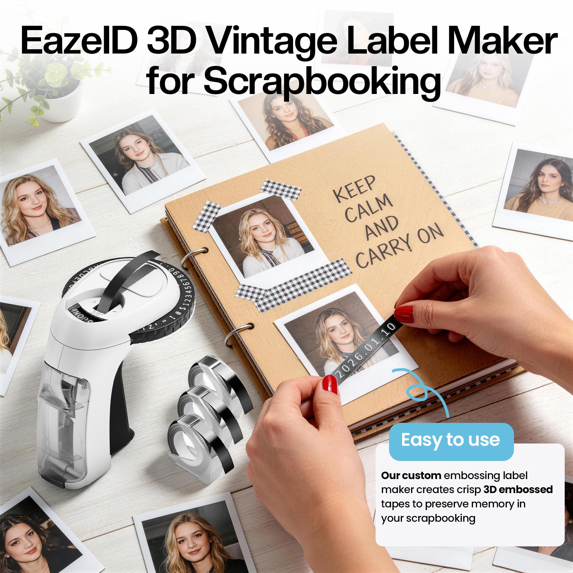 EazeID Embossing Label Maker Machine with Tapes, Manual Embossed