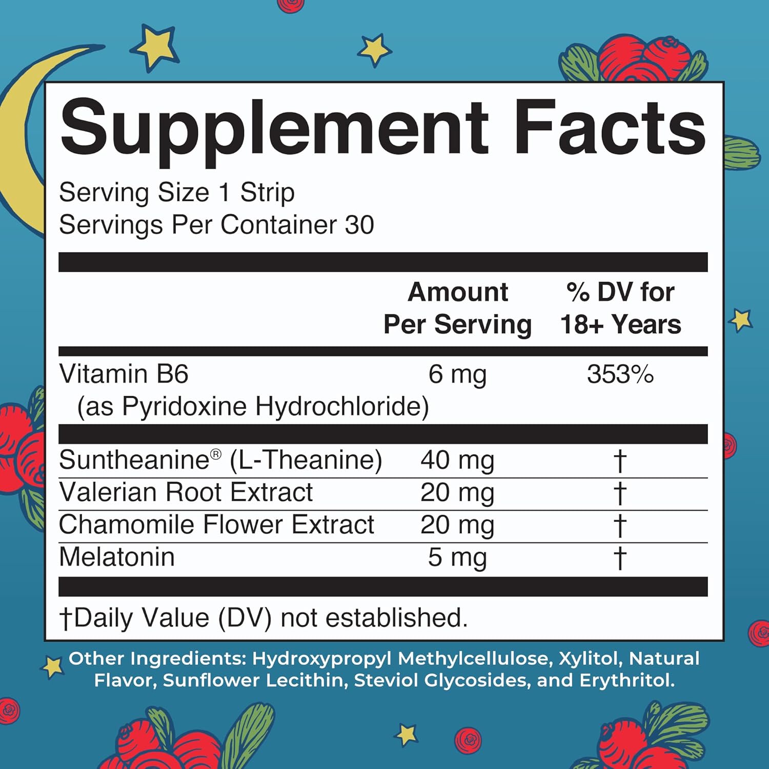 Sleep Dissolving Strips by MaryRuth's | L Theanine | Chamomile Flower | Melatonin 5mg | Valerian Root | Vitamin B6 | Sugar Free | Cranberry Flavor | Vegan | Gluten Free | Dairy Free | 30 Count - Image 2