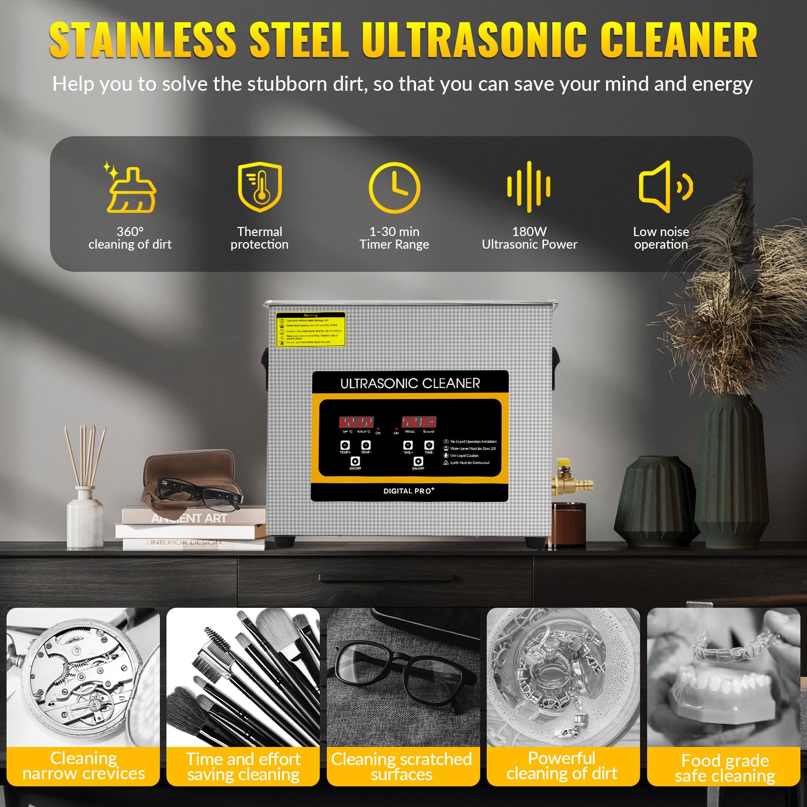 VELPAX 6.5L Ultraschallreinigungsgerät, Professioneller Edelstahl Ultraschallreiniger mit Heizung Timer ultraschallreiniger für Brillen, Uhren, Zahnersatz, Schmuck