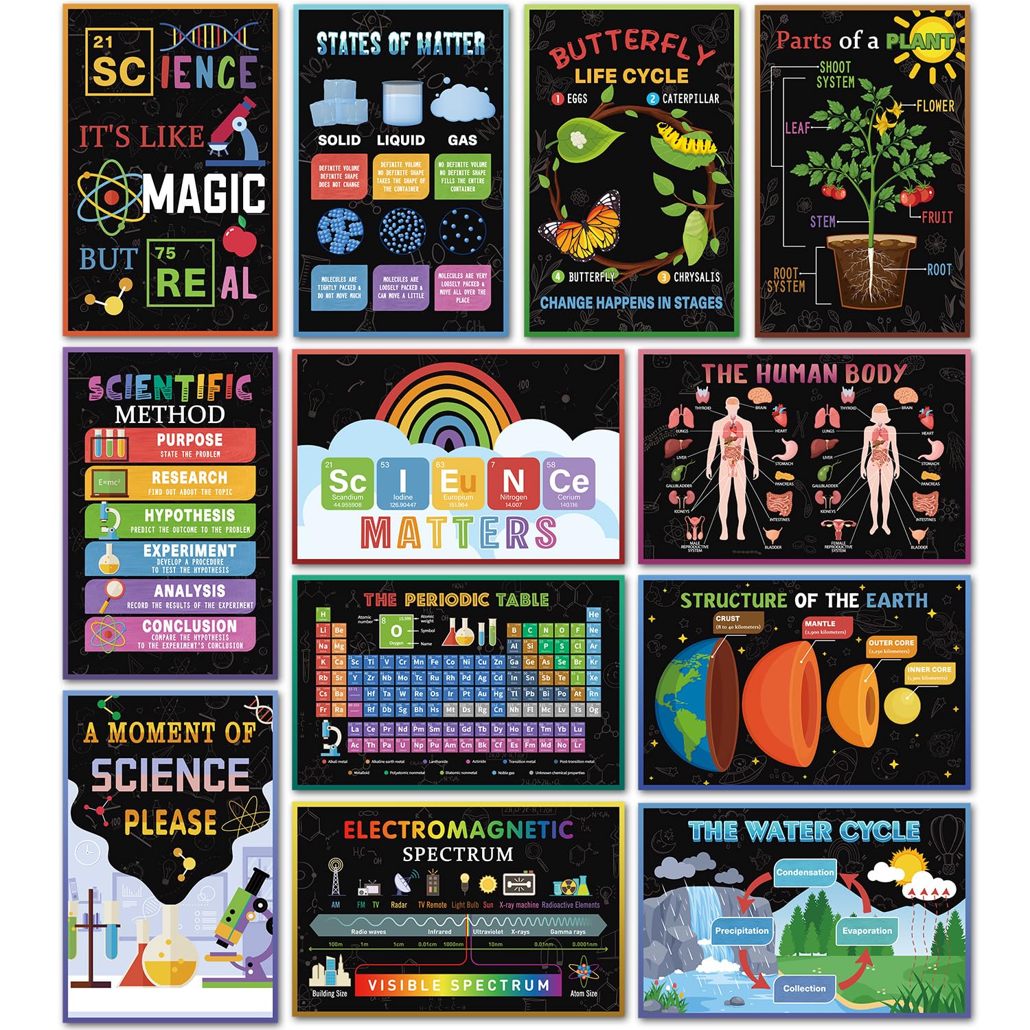 SEOIFUNG 12 PCS Science Classroom Posters Set (11x17", Laminated) - Inspirational Science Biology Learning Posters for School Hallways, Bulletin Board, Home Wall Decor, Scientific Method, Periodic-picture-27