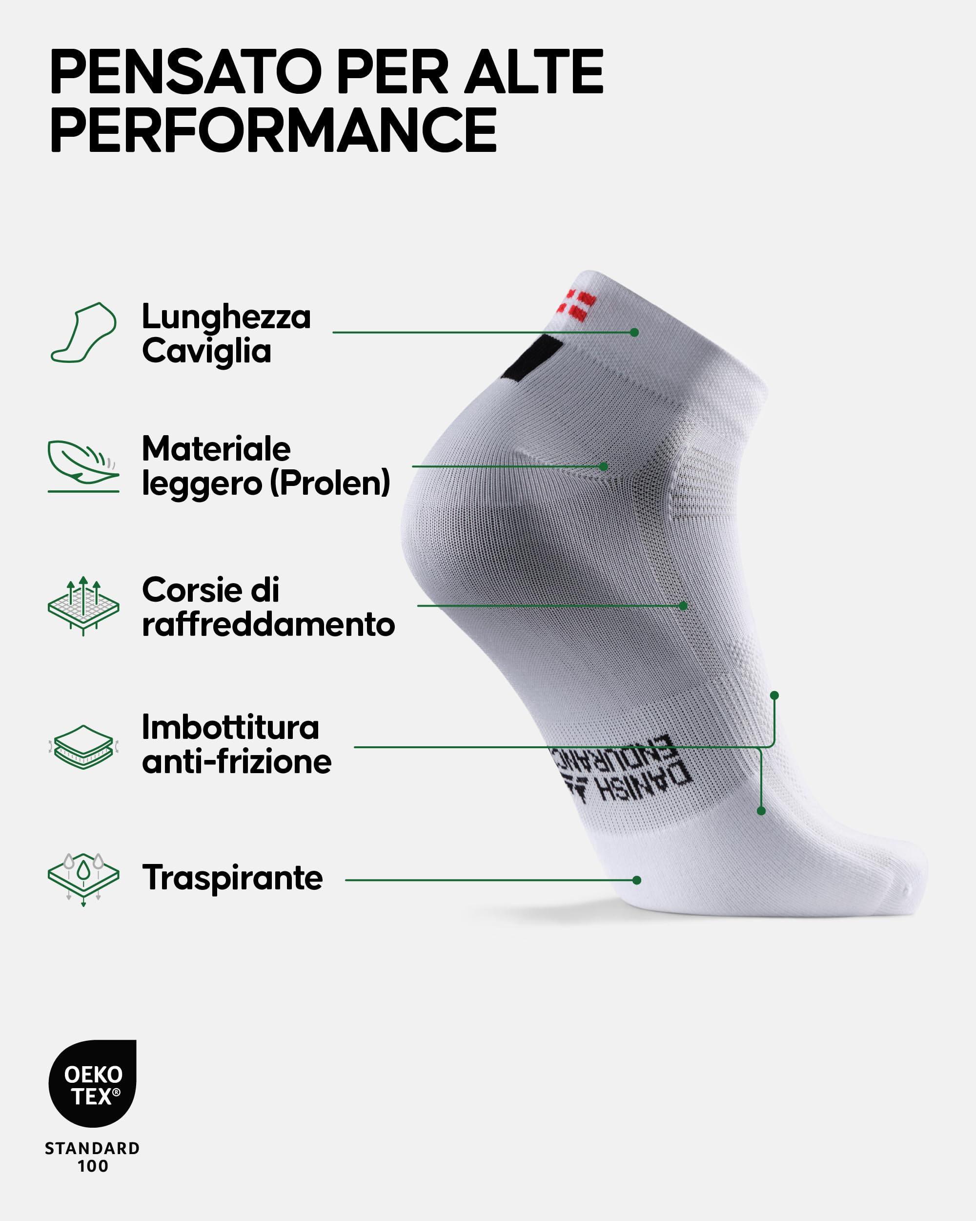 DANISH ENDURANCE Calze da Ciclismo Corte, Traspiranti, Calzini per Bici, MTB e Spinning, per Uomo e Donna, 3 Paia