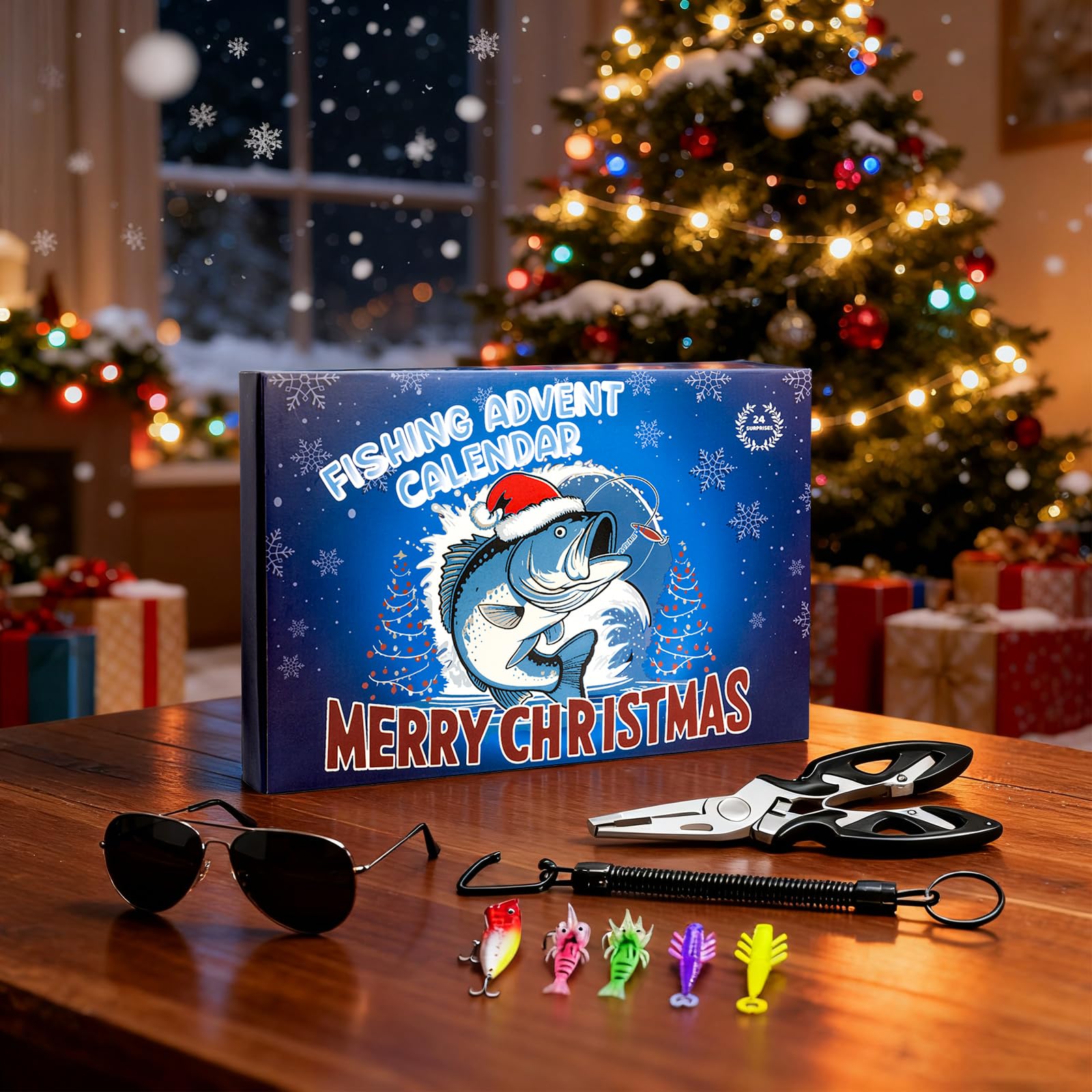 Calendario de Adviento de Pesca 2025, 24 Días Navidad Calendario de Adviento Único Hombres con Regalos de Tema de Pesca — view 6