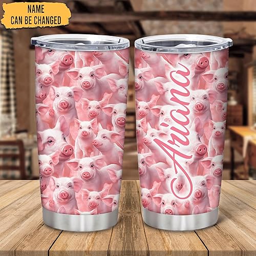 Miniatura 2 de Hyturtle Regalos personalizados para los amantes de los cerdos, vaso de acero inoxidable con nombre impreso de cerdos de 20 onzas con tapa, idea de