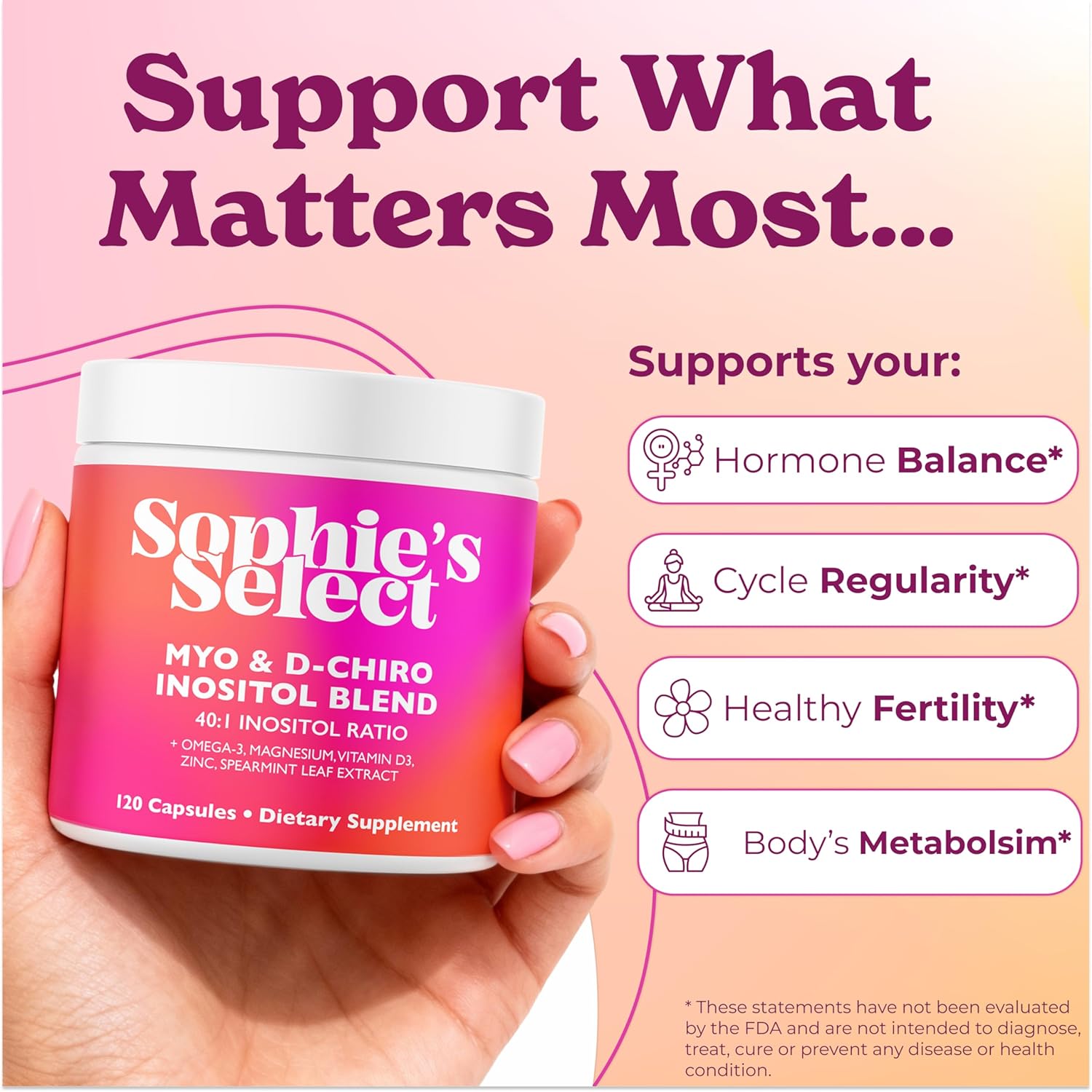 Myo-Inositol & D-Chiro Inositol 2000mg Per Serving for Women - Inositol 40:1 Formula with Spearmint, Vitamin D3, Zinc & Magnesium - Hormone Balance for Women, Ovarian Support - 120 Capsules - 2Packs