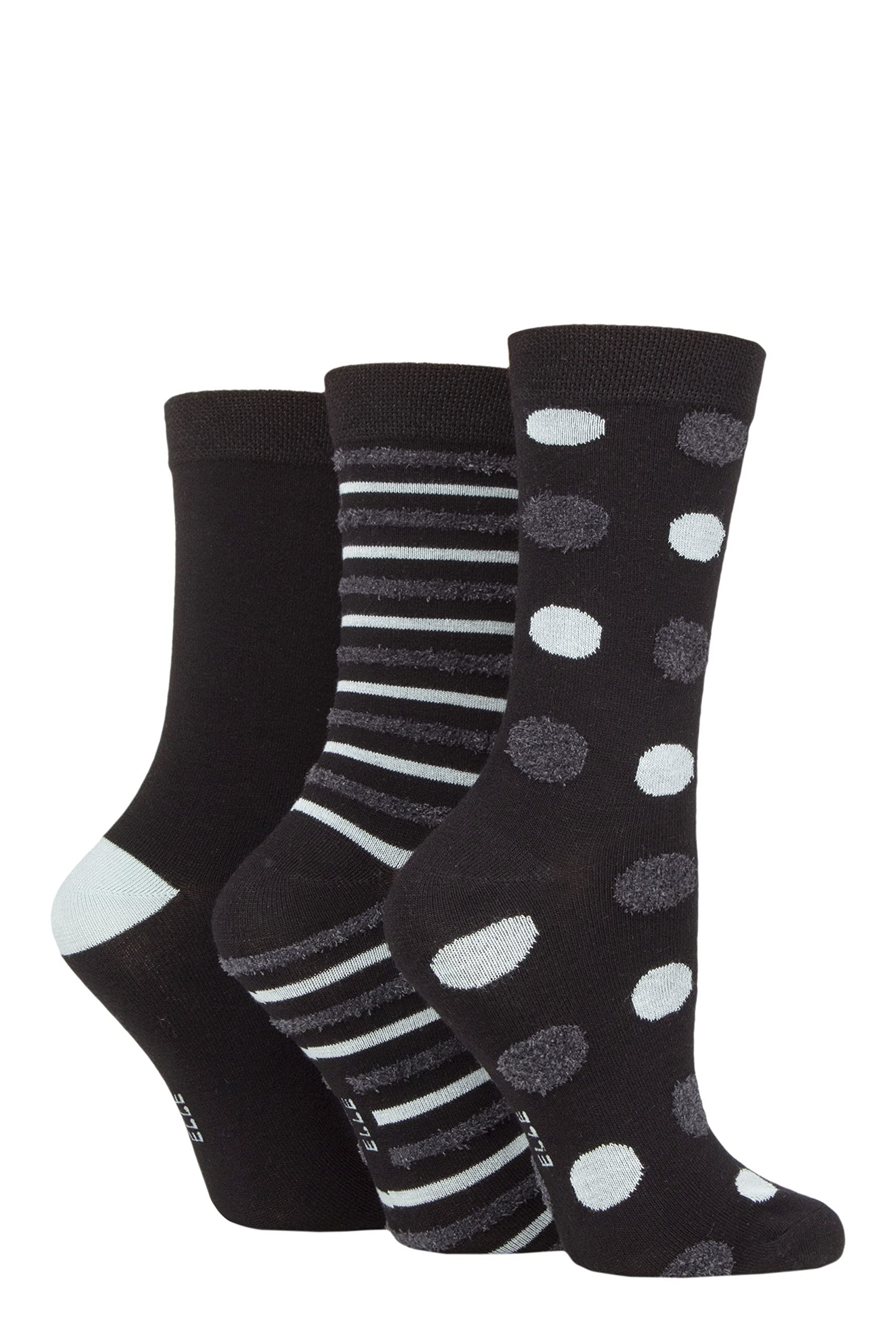 Elle Women's Grey / Charcoal Spotty And Stripe Feather Bamboo Socks Pack Of 3 (Grey/Charcoal, 4-8)