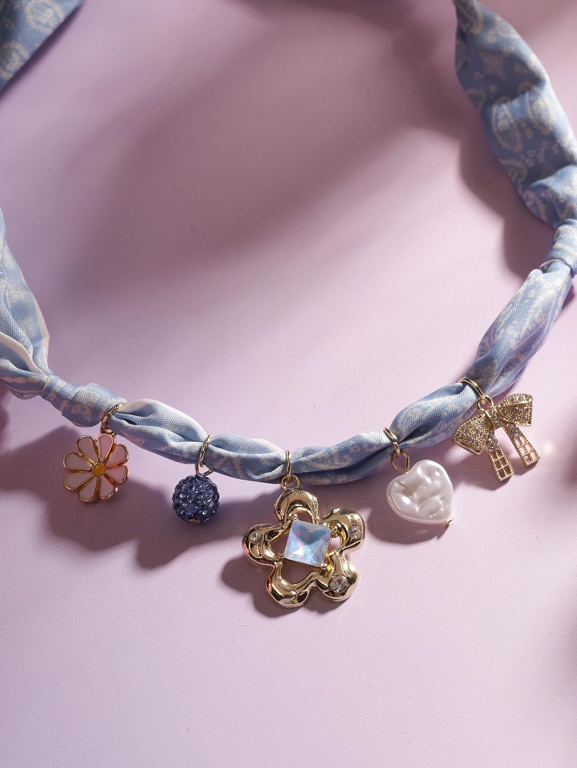 MINACHI Red Boho Charm Choker Necklace, Silk Cloth Band with Dangling Charms, Retro Festival Jewelry For Women - Image 8