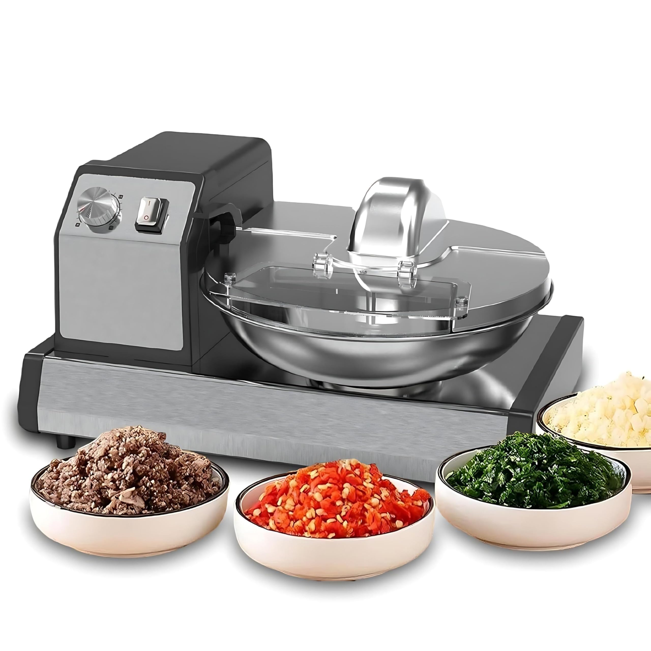 Procesador De Alimentos Comercial De 250w, Picadora De Carne Eléctrica De Servicio Pesado Y Cortadora De Verduras Con Bol De Acero Inoxidable, Velocidad De Cuchilla De 1500 Rpm Y Temporizador