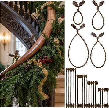 24 Pcs Christmas Garland Tie 4 Size Banister Twisted Ties Decorative Reusable and Flexible Twist Ties for Hang Garland, Lights, and Xmas Holiday DecorationsBrown