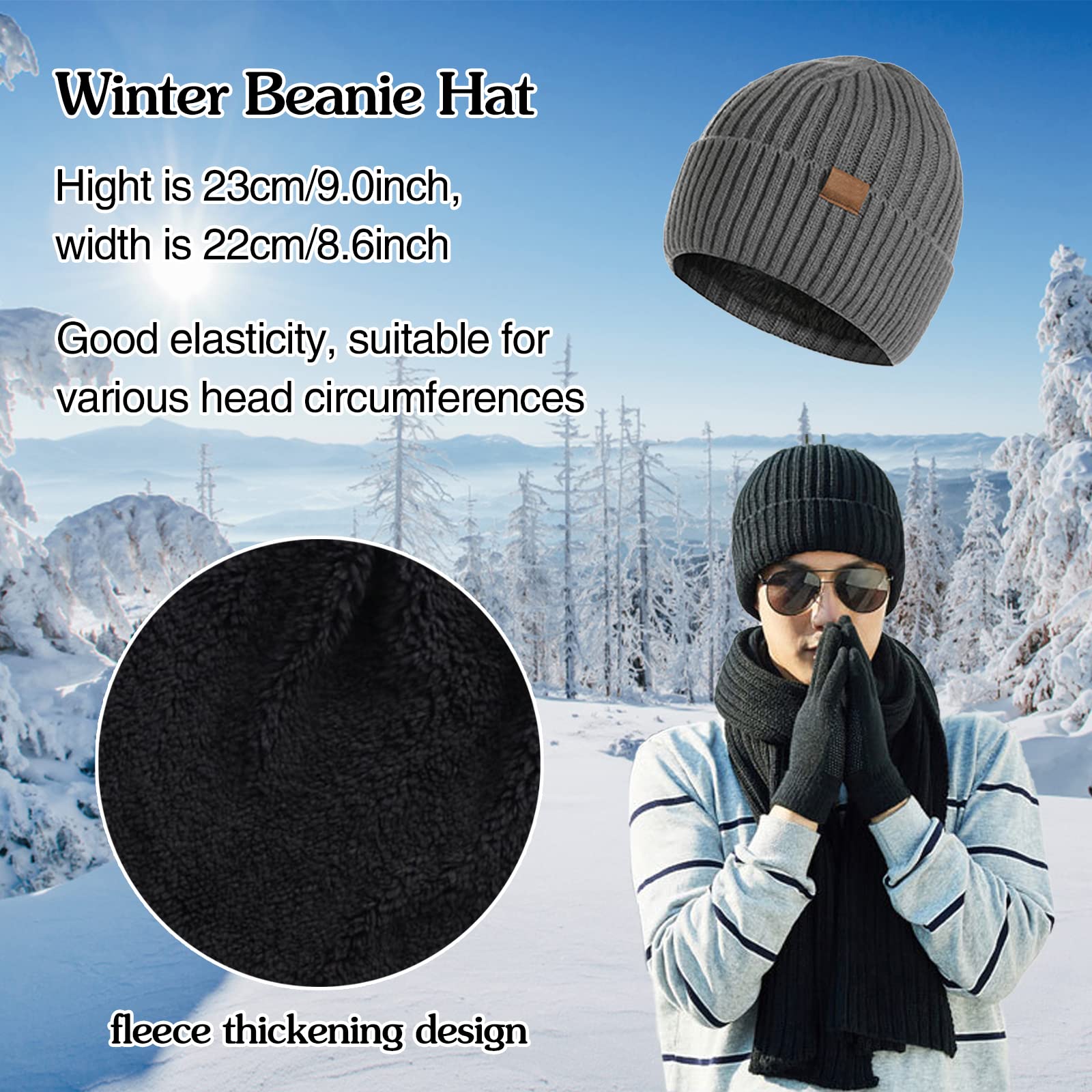 Set di 3 guanti invernali unisex con cappello e sciarpa a maglia calda, guanti touchscreen, sciarpa lunga, per uomini e donne