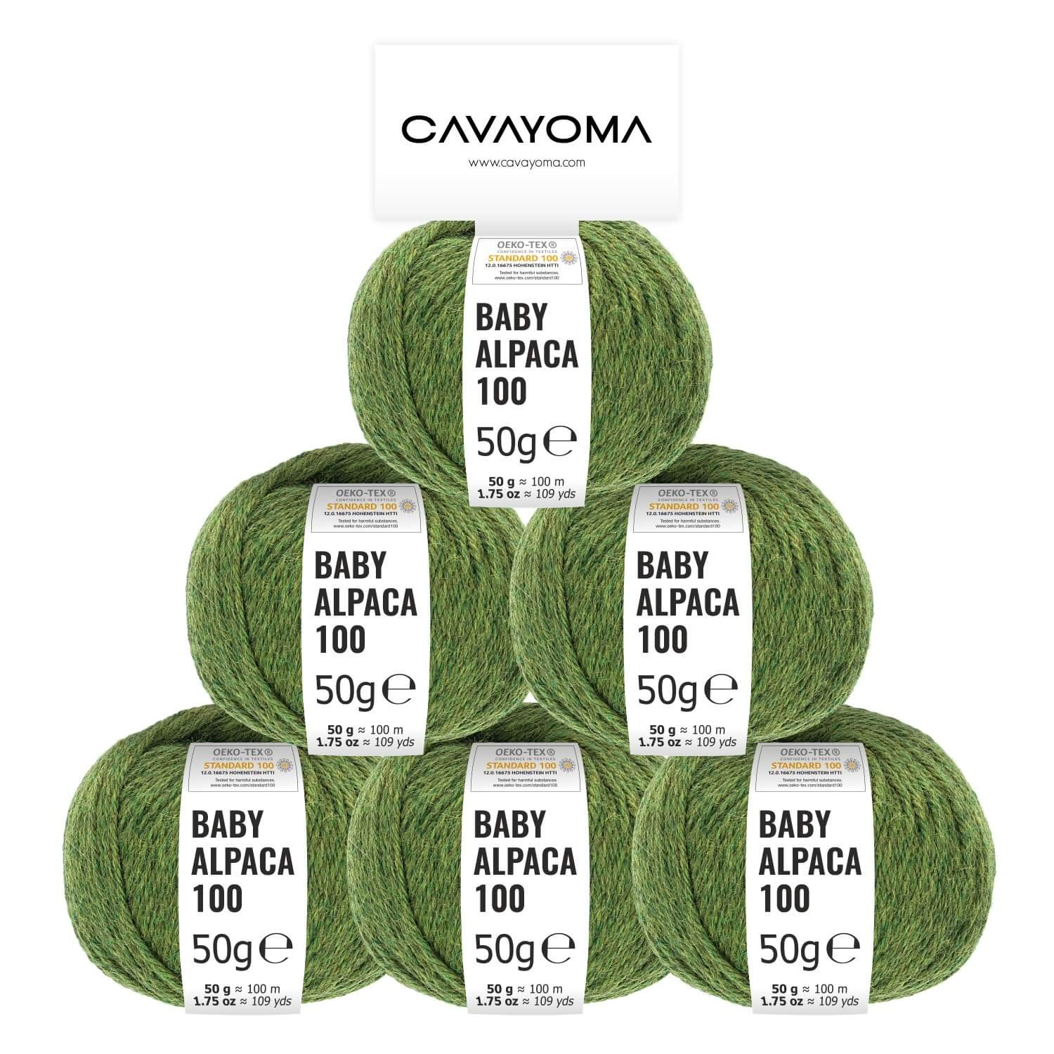 (DK - 109,4 yd / 100m per 50g, M285 Medium Green (heather)) - 100% Baby Alpaca Yarn in 35+ Colours (Scratch-Free) - DK 310ml (300g) Yarn Set (6 x 50ml (50g) - Soft Baby Alpaca Wool for Knitting and...