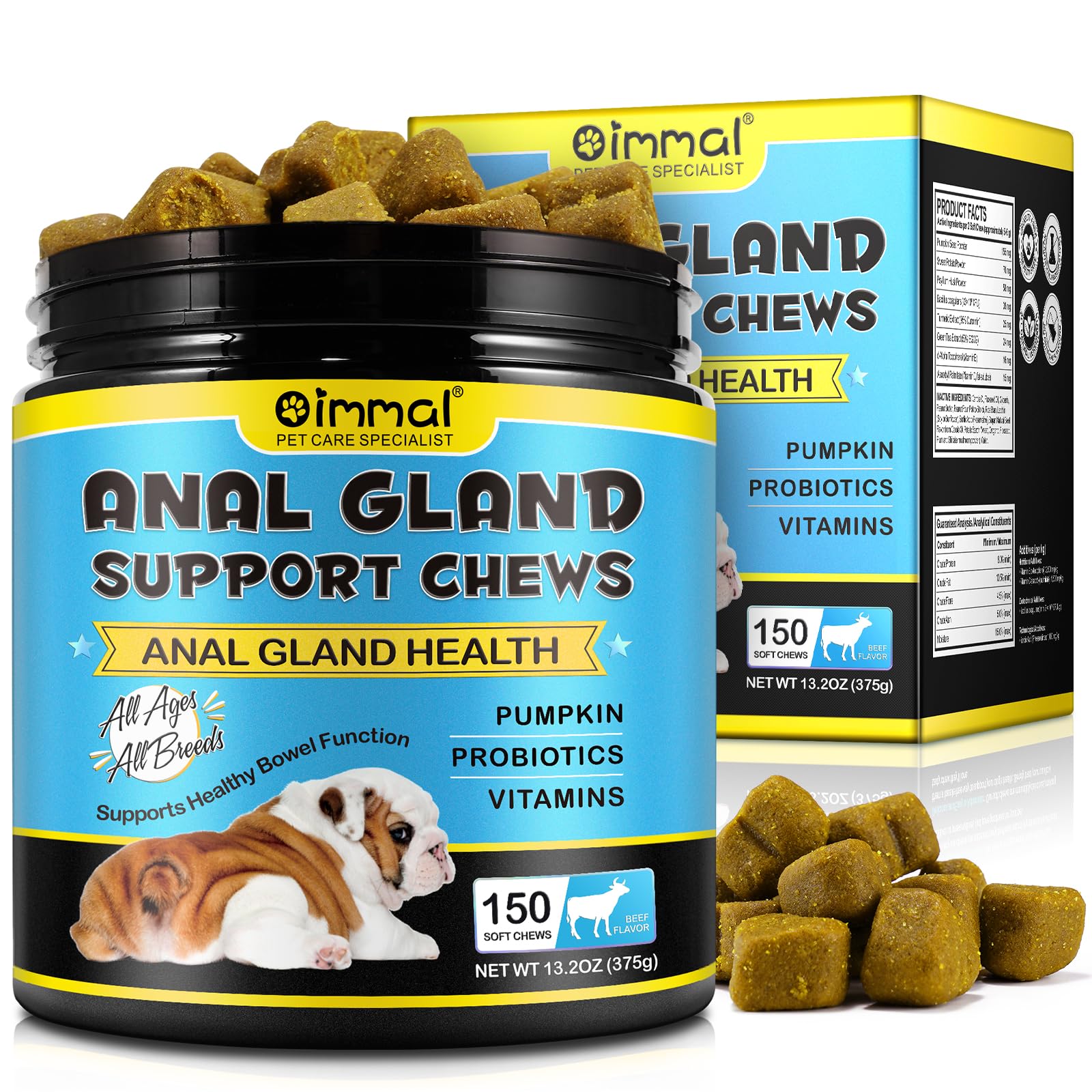 Anal Gland Support for Dogs, Dog Anal Gland Relief Chews with Pumpkin, Fiber & Probiotics Helps Reduce Scooting Promotes Dog Health & Comfort 150 Chews